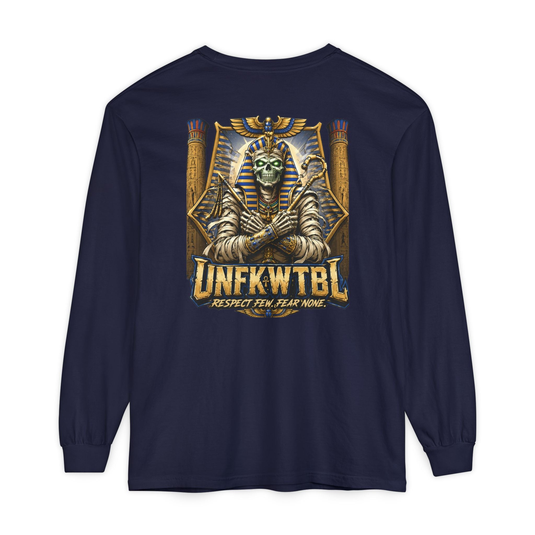 Unfkwtbl Pharaoh Long Sleeve Tee — Vintage Egyptian Mummy Graphic