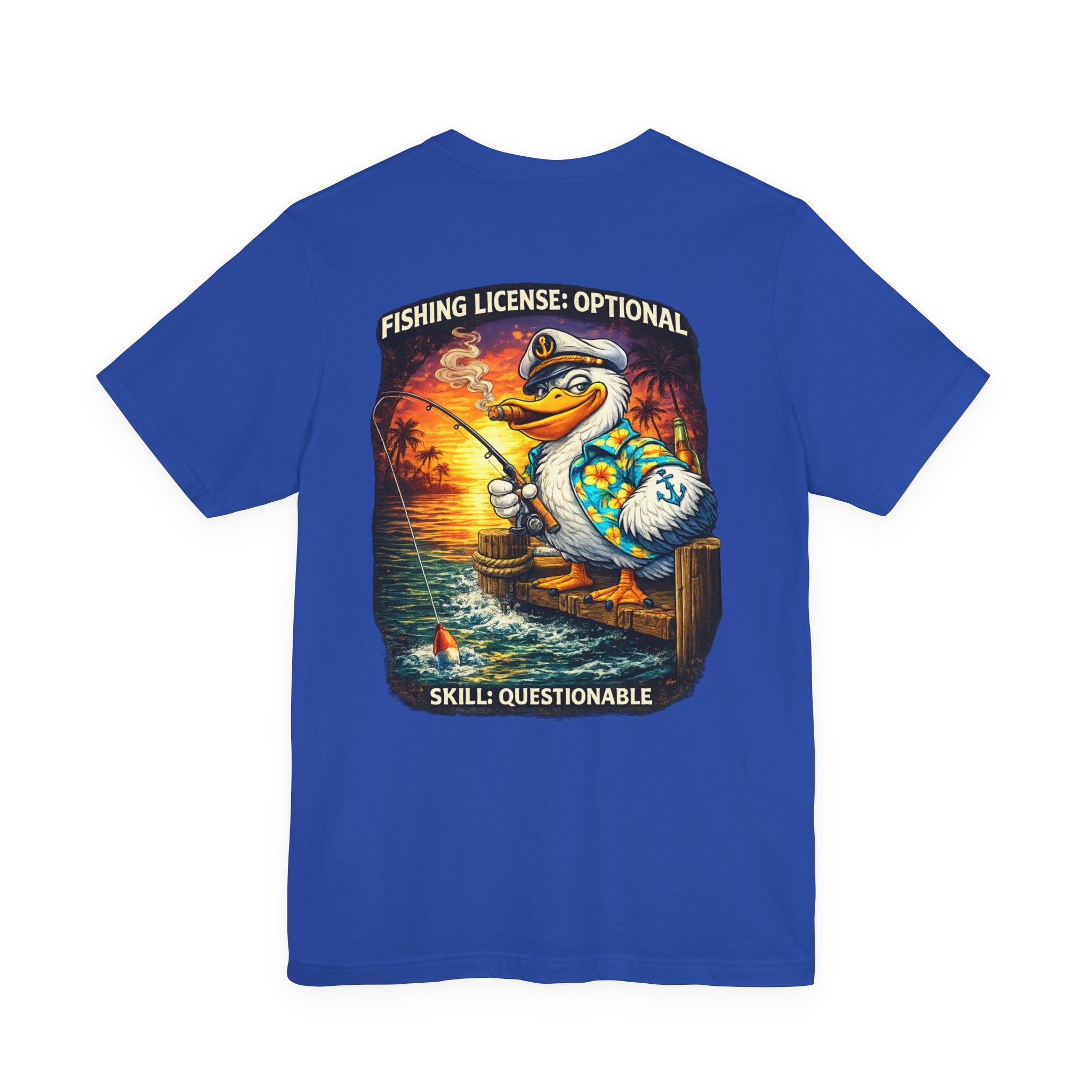 Fishing Duck T-Shirt — “Fishing License: Optional, Skill: Questionable” Graphic Tee