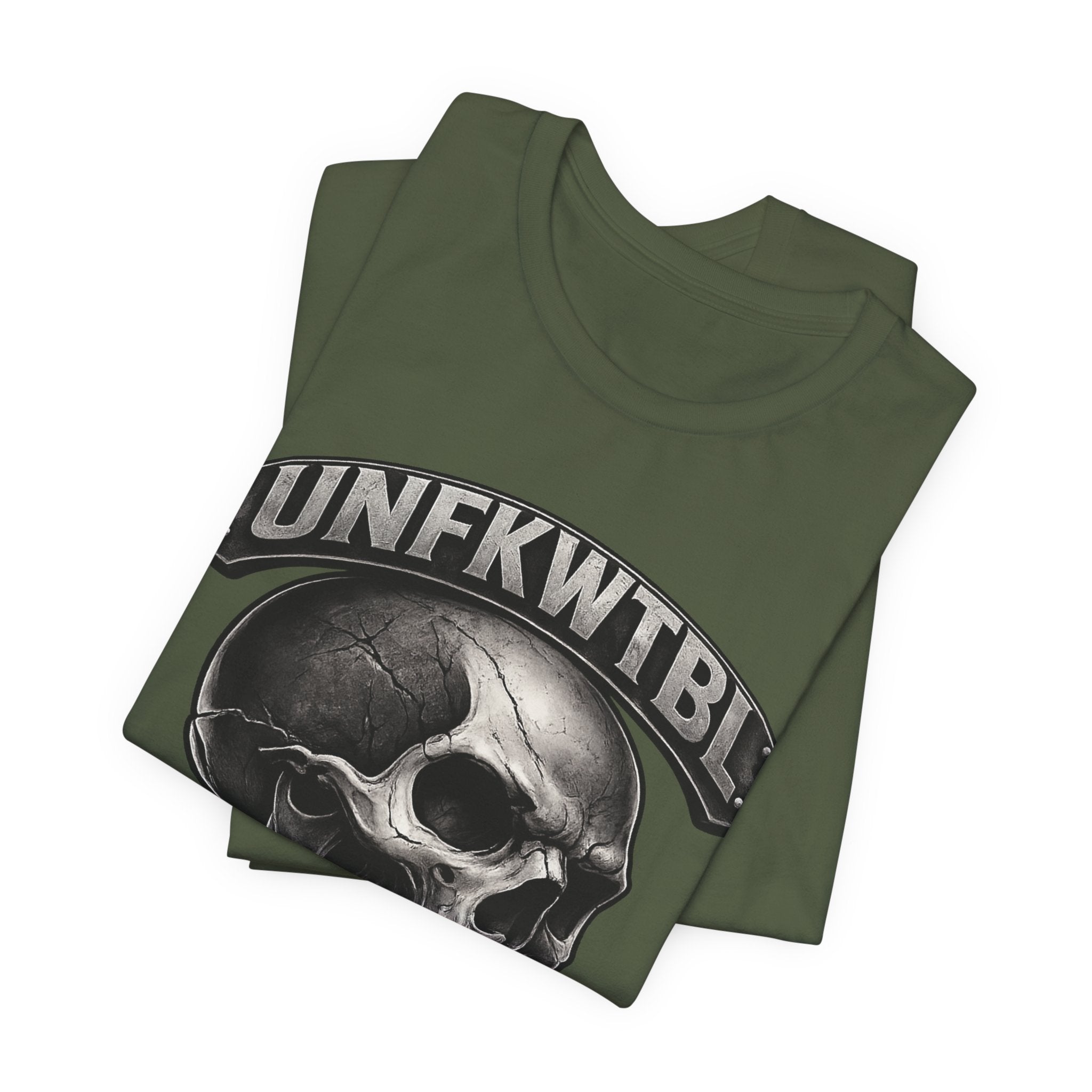 Skull Graphic Tee with 'UNFKWTBL' Banner — Gothic Skull T-Shirt