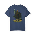 Eternal Stormbearer T-Shirt featuring fantasy warrior graphic with lightning, unisex casual garment-dyed cotton tee for gamers and geek chic style