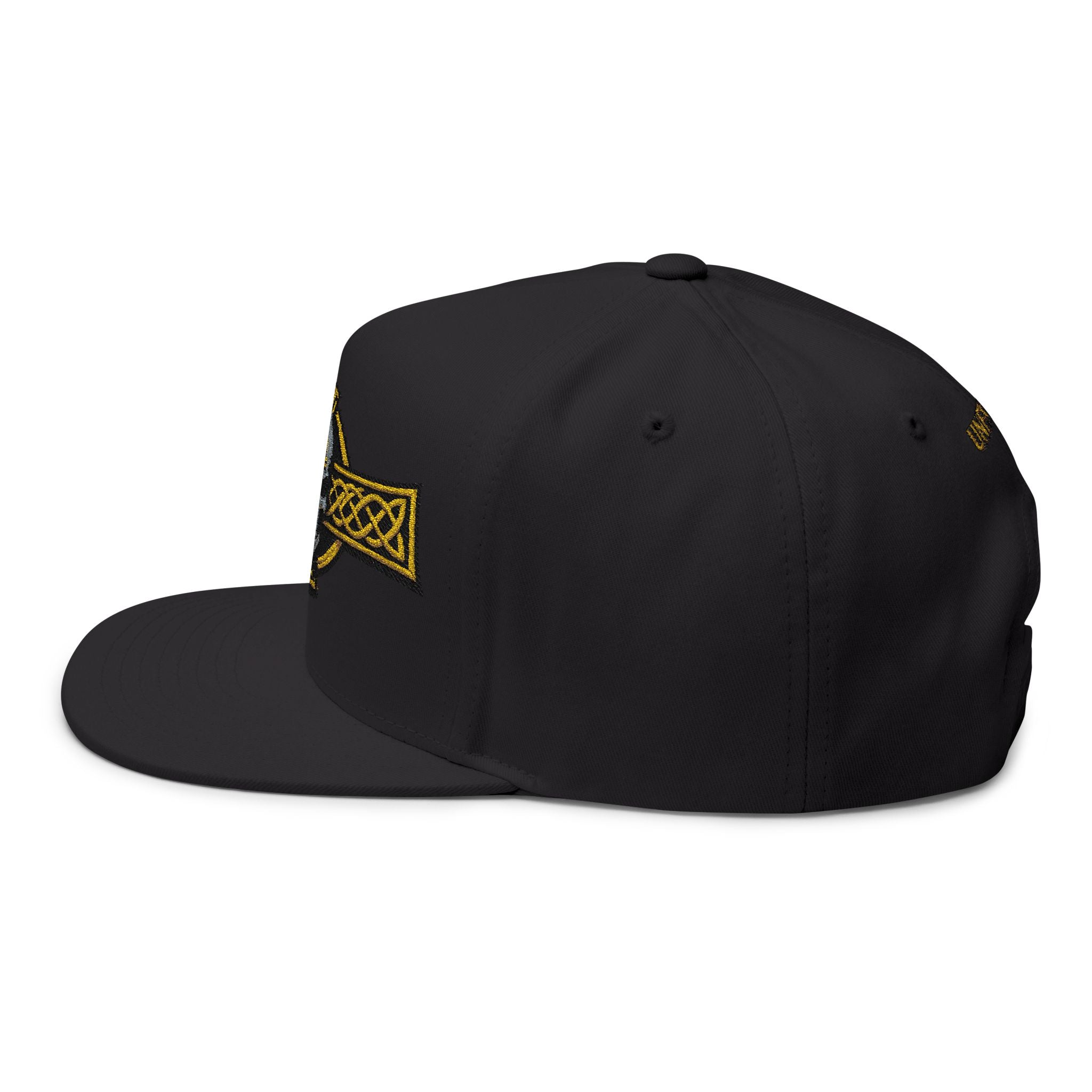 Celtic Skull Embroidered Flat Bill Cap — Viking Knot Snapback Hat