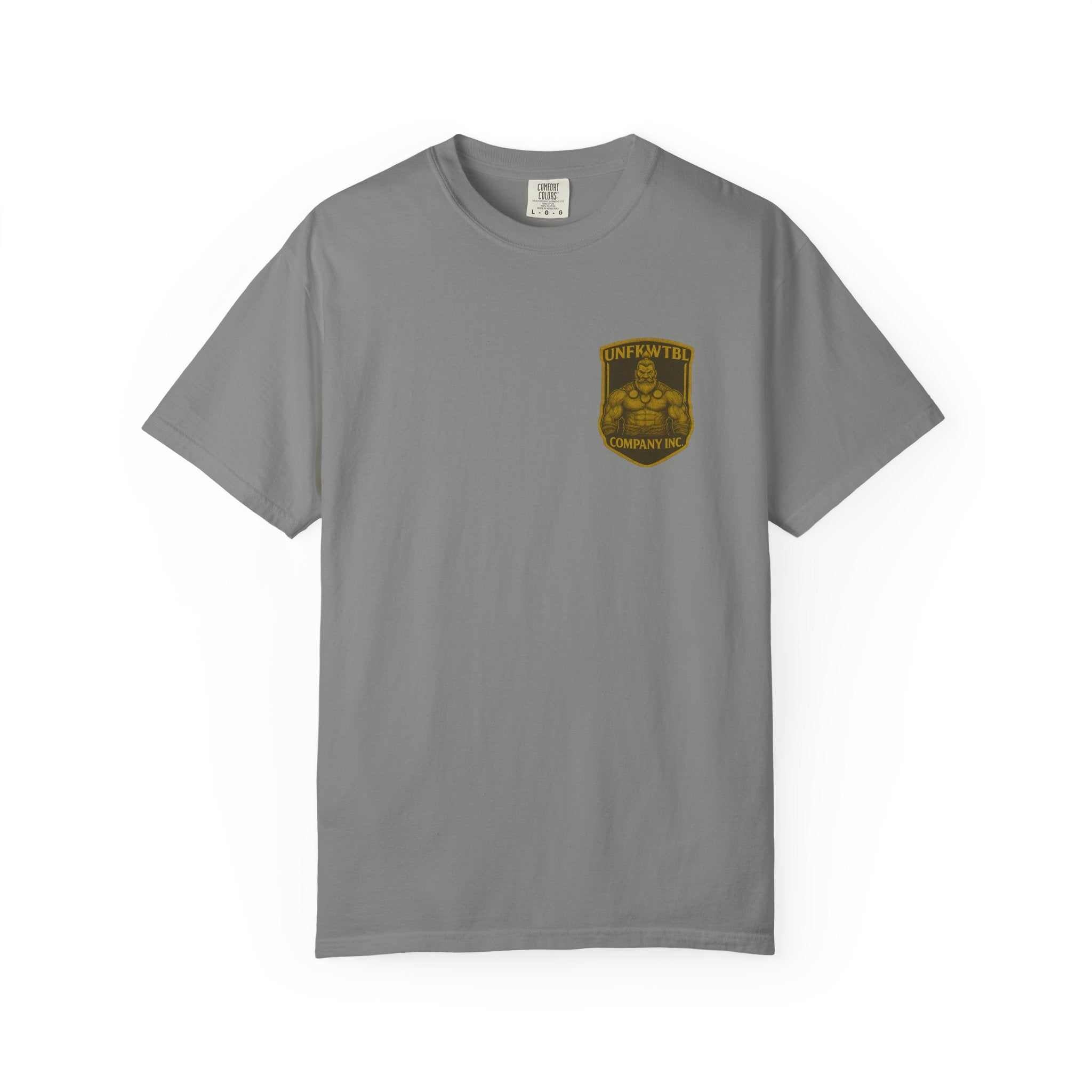 Creeper's Crawl unisex garment-dyed vintage-style gray T-shirt with small chest graphic, soft cotton fabric, casual and comfortable fit