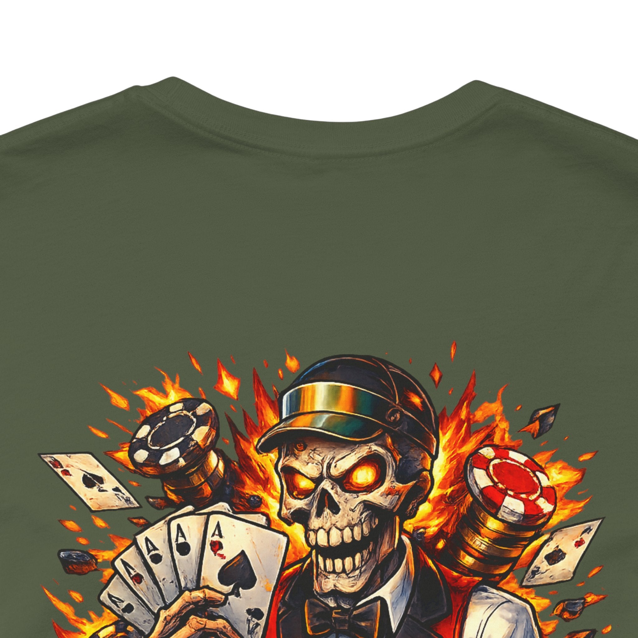 Poker Skull Tee — "The House Is Afraid" Graphic Playing Cards Shirt