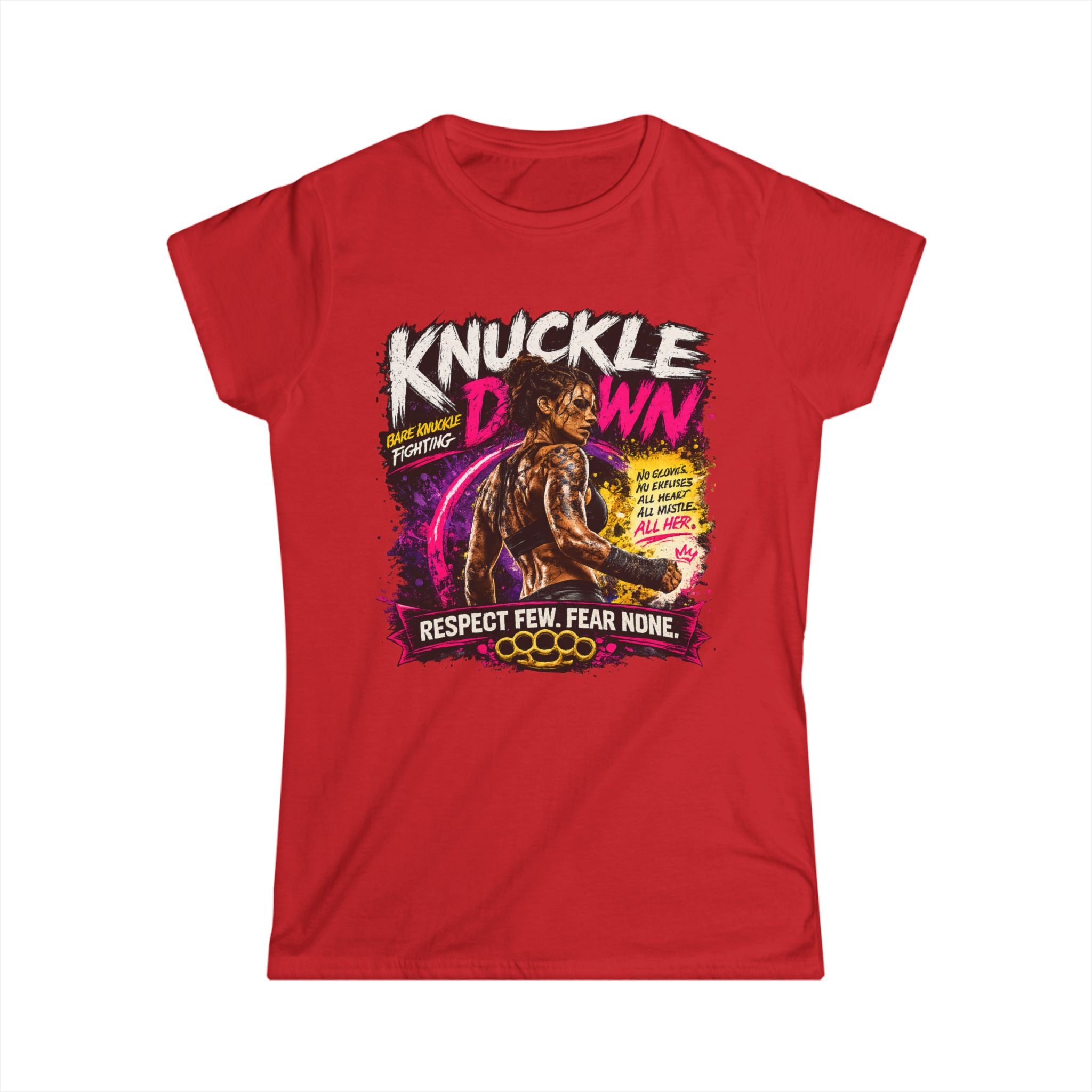 Knuckle Down Boxing Tee – "Respect Few, Fear None" Graphic Women's Shirt