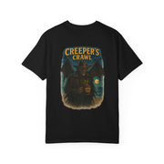Creeper's Crawl Unisex T-shirt with Garment-Dyed Comfort, Vintage-Inspired Graphic Tee for Halloween and Casual Wear