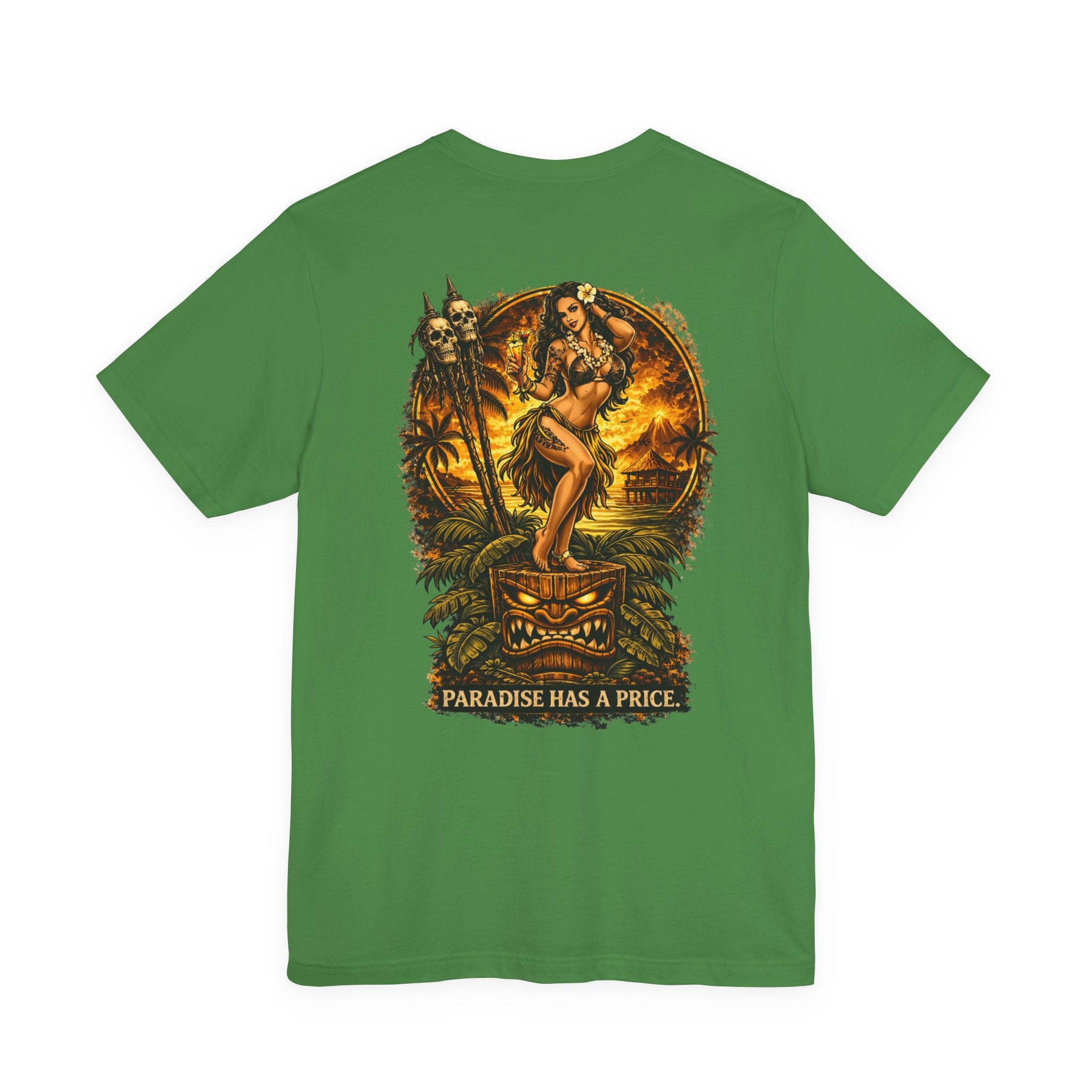 Paradise Has a Price T‑Shirt — Tropical Pinup Sunset Graphic Tee