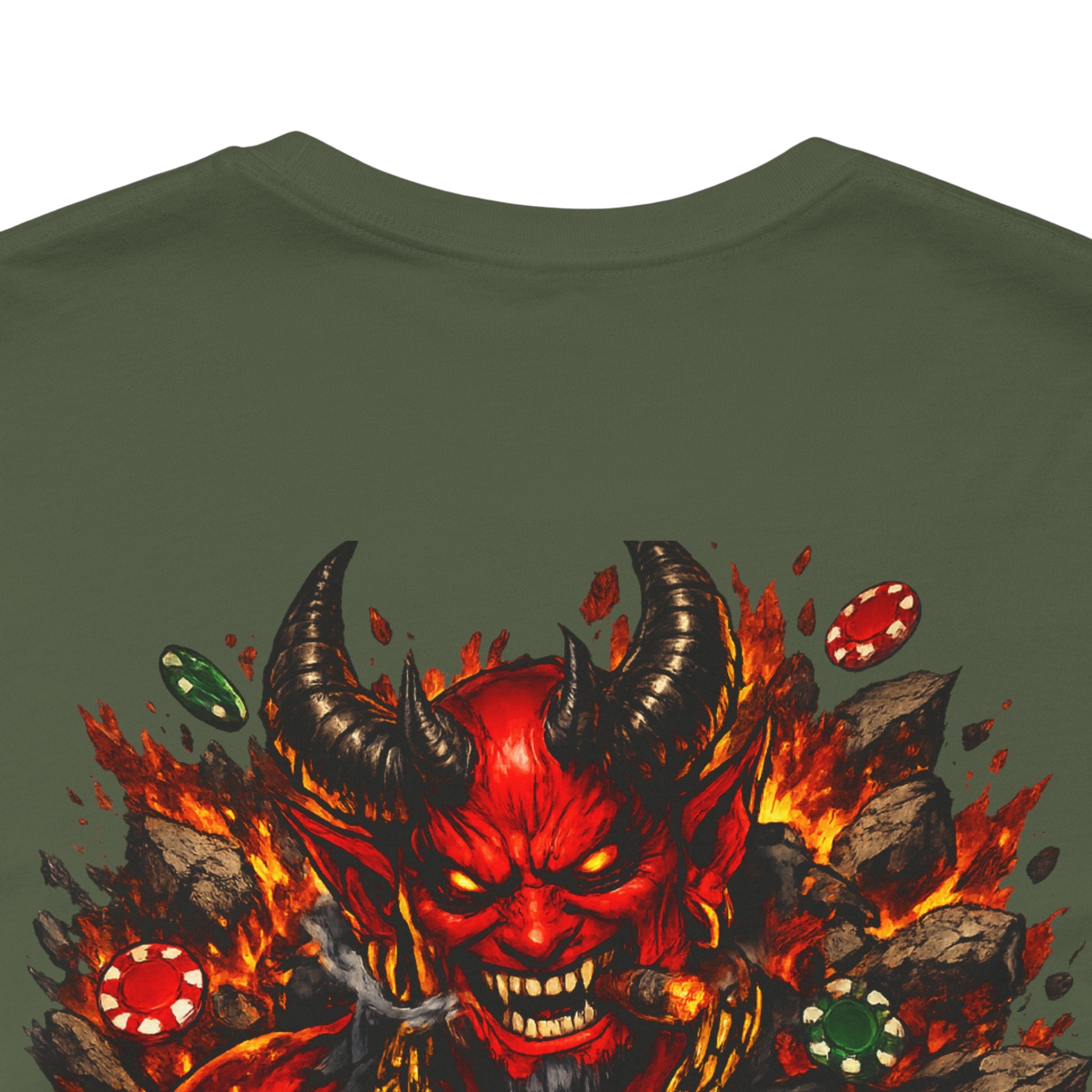 Devil Poker Tee — Fiery Demon Back Graphic T-Shirt