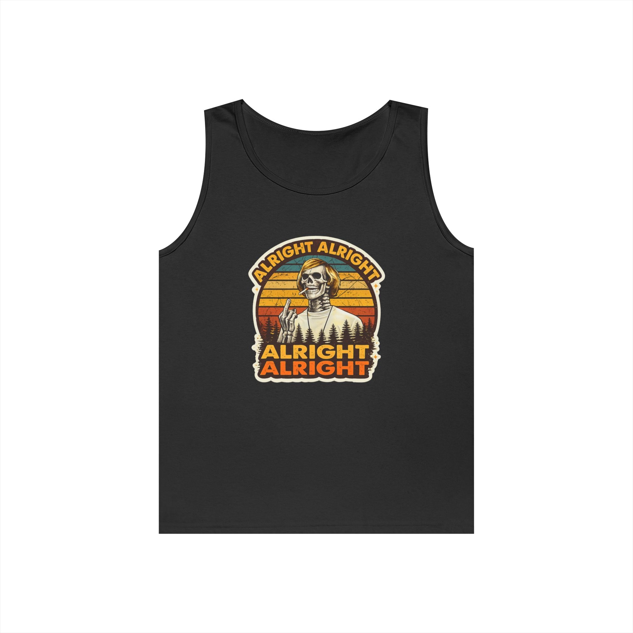 Tank Top — Retro Skull 'Alright Alright Alright' Vintage Sunset Graphic