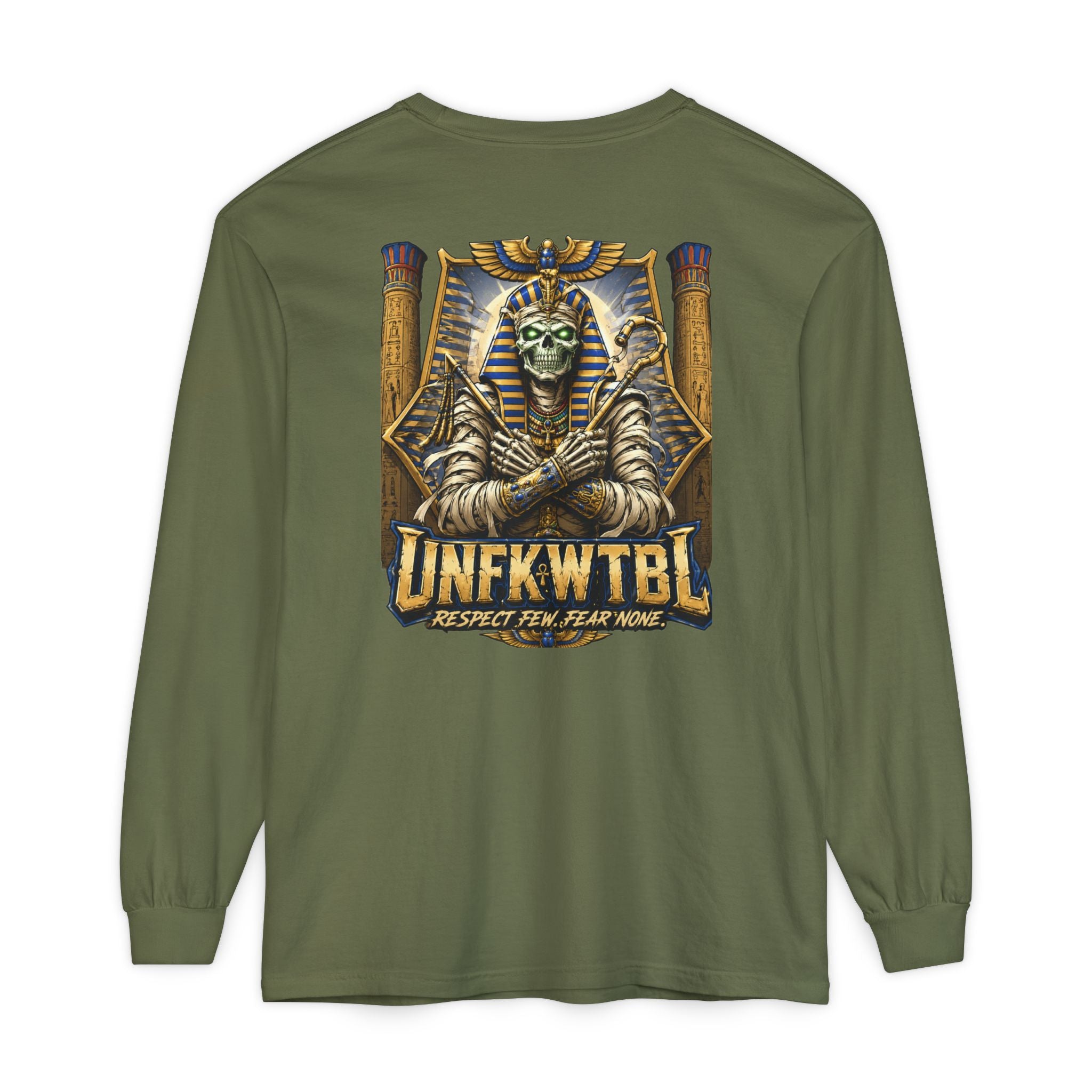 Unfkwtbl Pharaoh Long Sleeve Tee — Vintage Egyptian Mummy Graphic