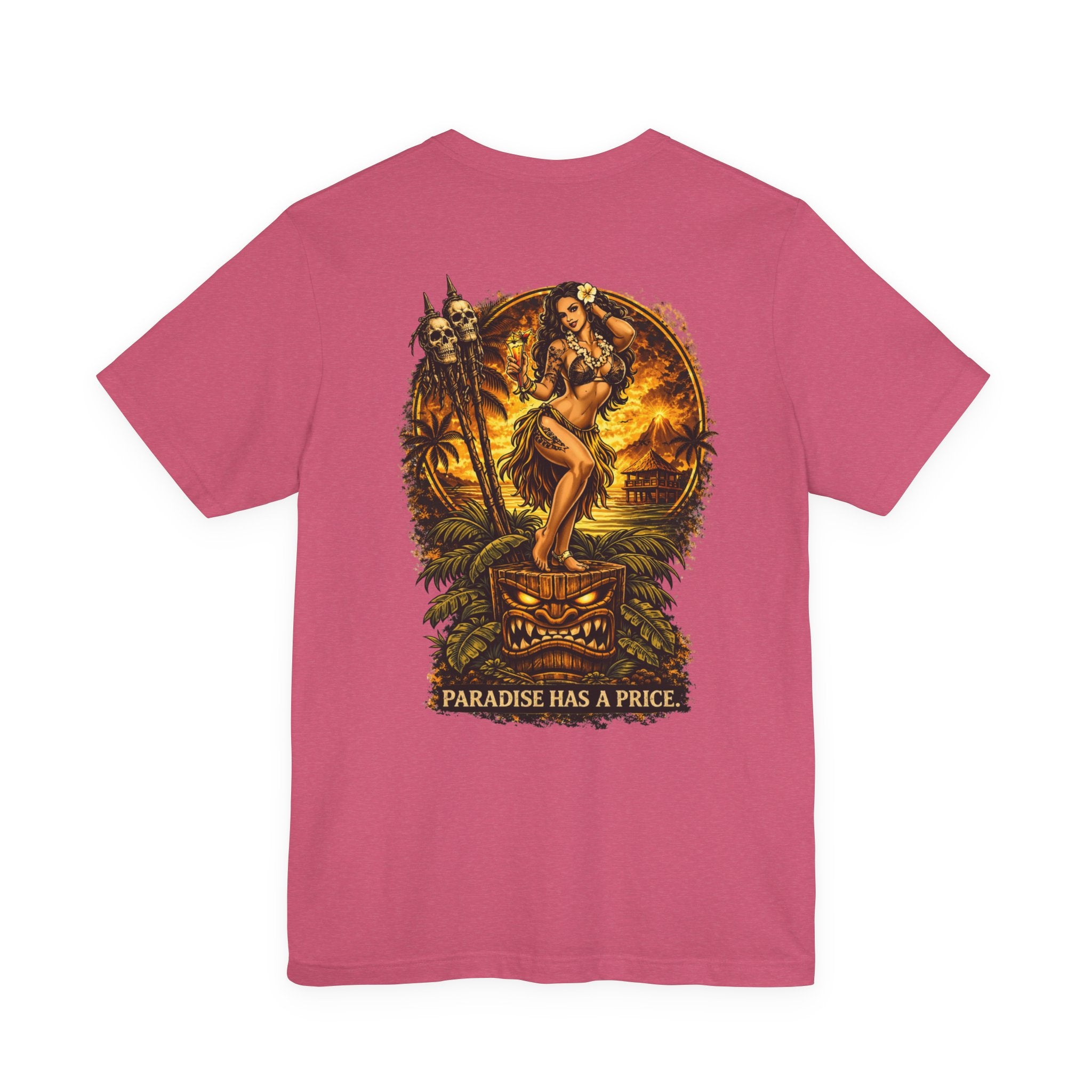 Paradise Has a Price T‑Shirt — Tropical Pinup Sunset Graphic Tee