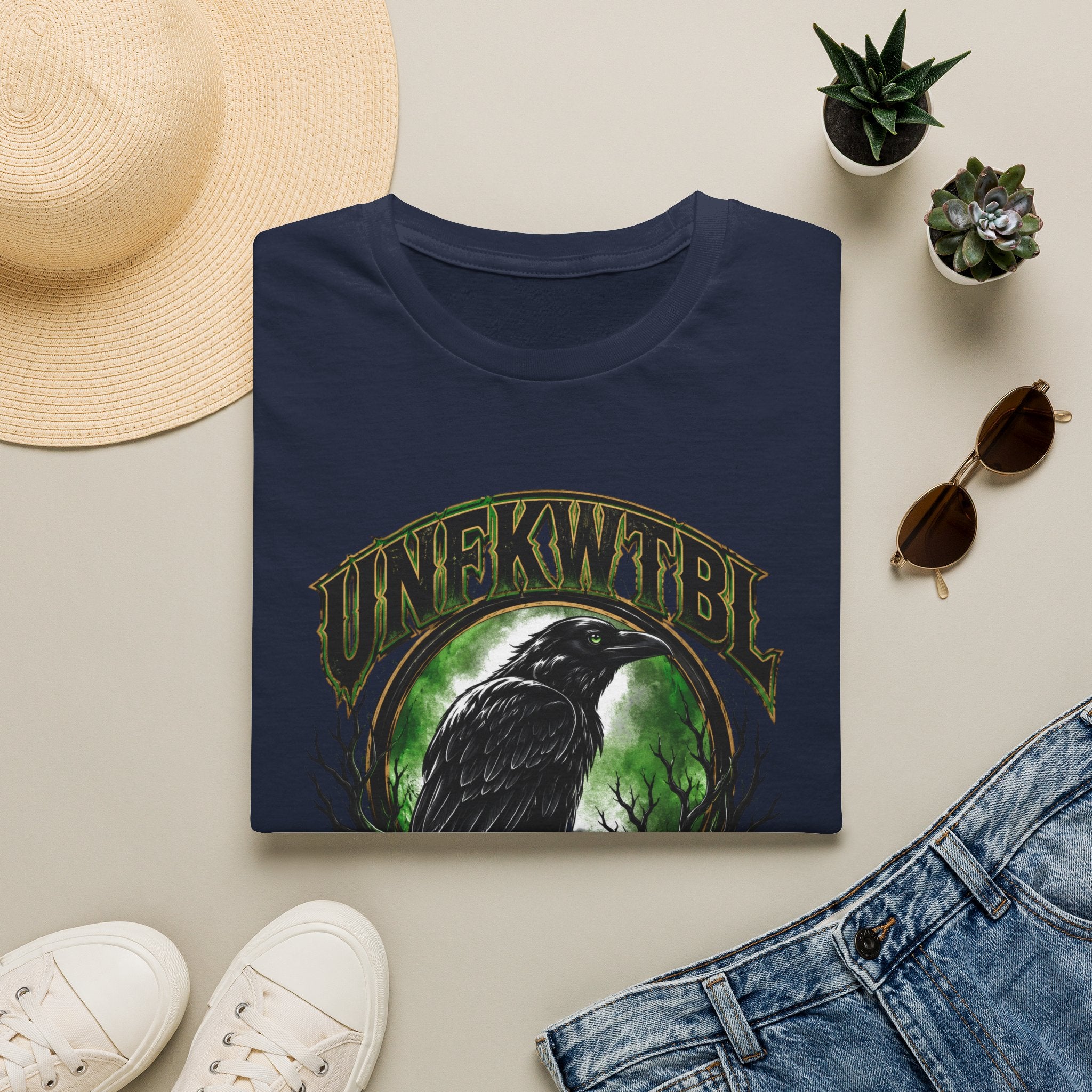 Raven Moon T-Shirt — 'UNFKWTBL' Gothic Crow Graphic Tee