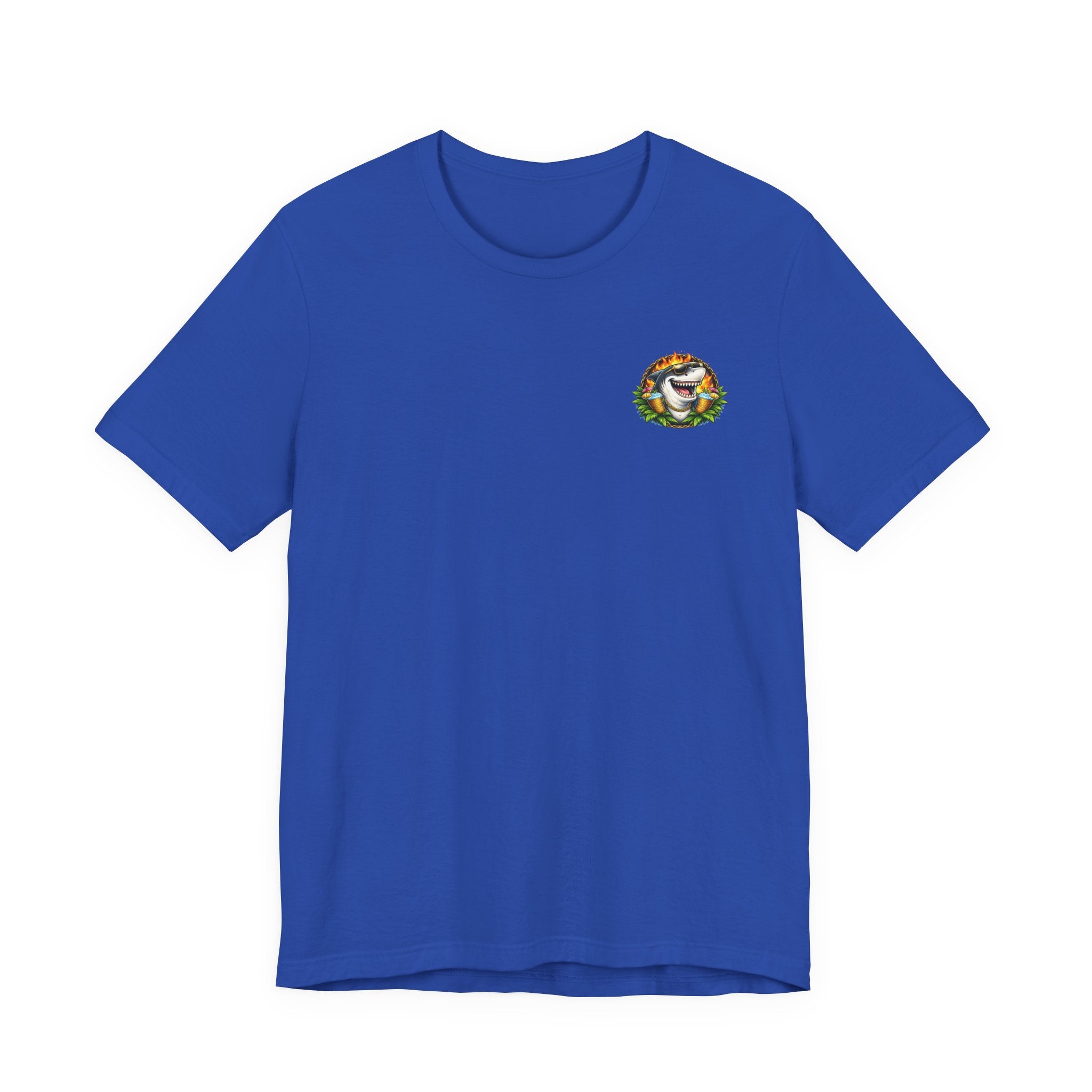 Shark Tiki Party Tee — "Just One More" Tropical Bar Graphic Shirt