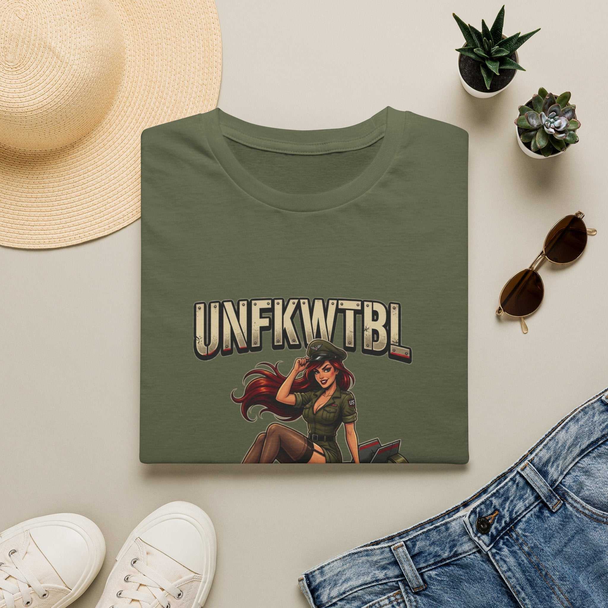 Vintage Pinup Bomber T-Shirt featuring retro military aviator pin-up graphic on lightweight cotton fabric