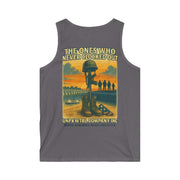 Men's Memorial Tribute Tank Top with military remembrance graphic and patriotic design on back