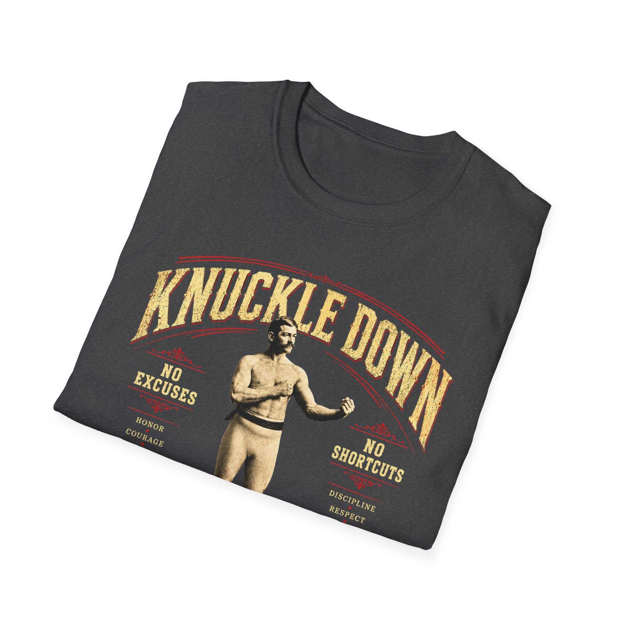 Knuckle Down Boxing T-Shirt — Vintage 'No Excuses, No Shortcuts' Fight Tee