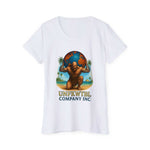 White women's organic T-shirt with Unfkwtbl Company Inc design featuring Atlas holding the globe.