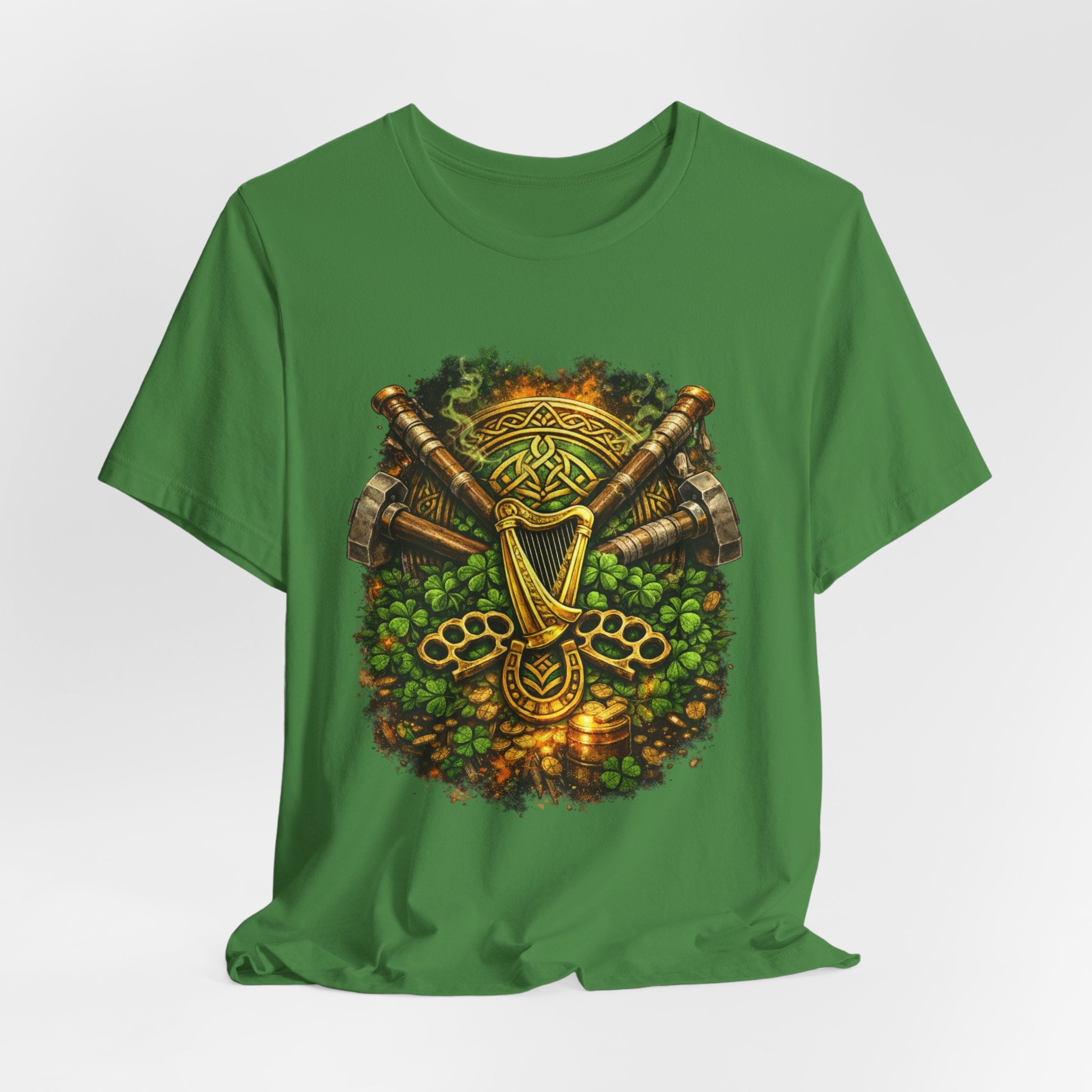 Celtic Harp & Axes T-Shirt — Irish Viking Shamrock Design