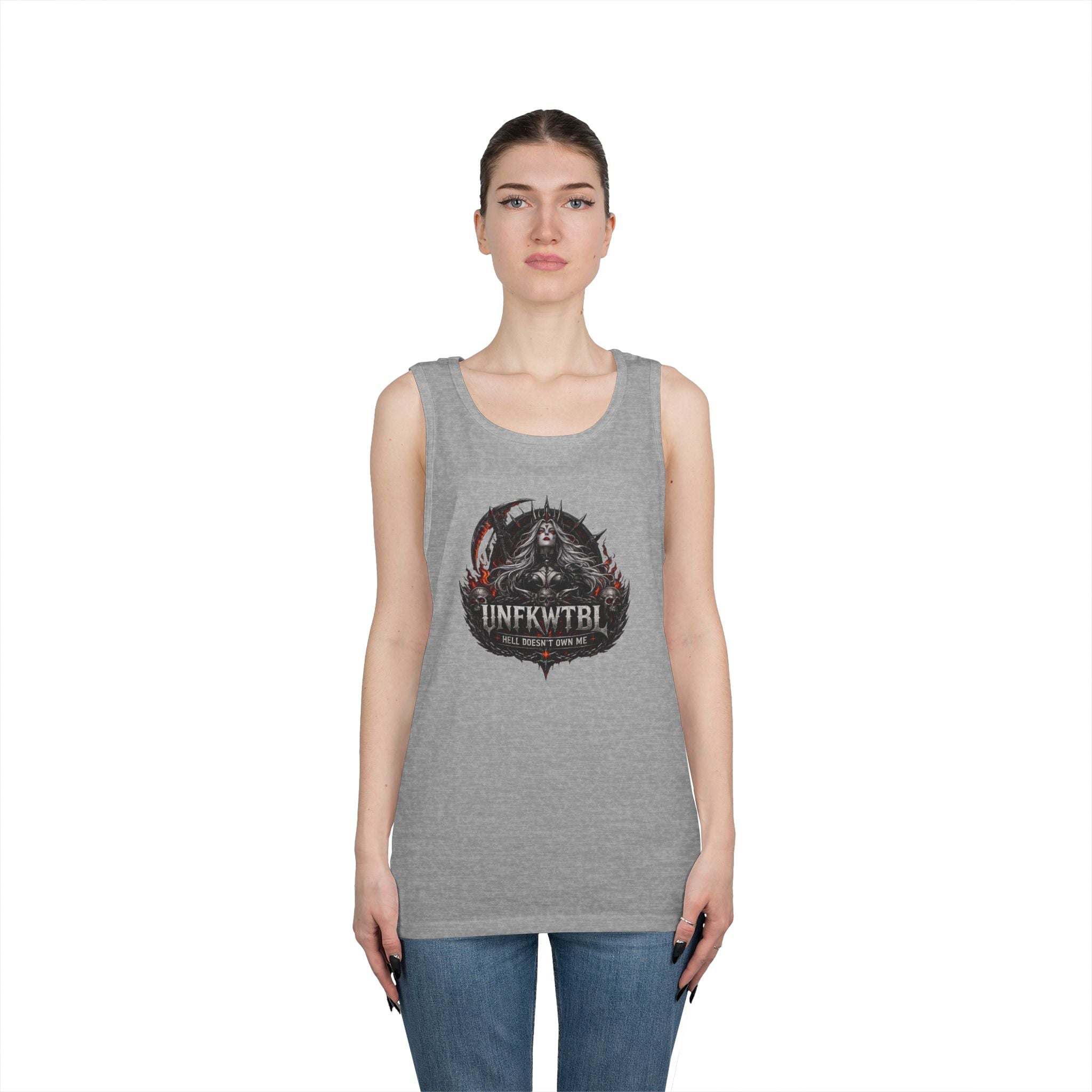 Gothic Skull Emblem Tank Top — 'UNFKWTBL' Dark Metal Graphic