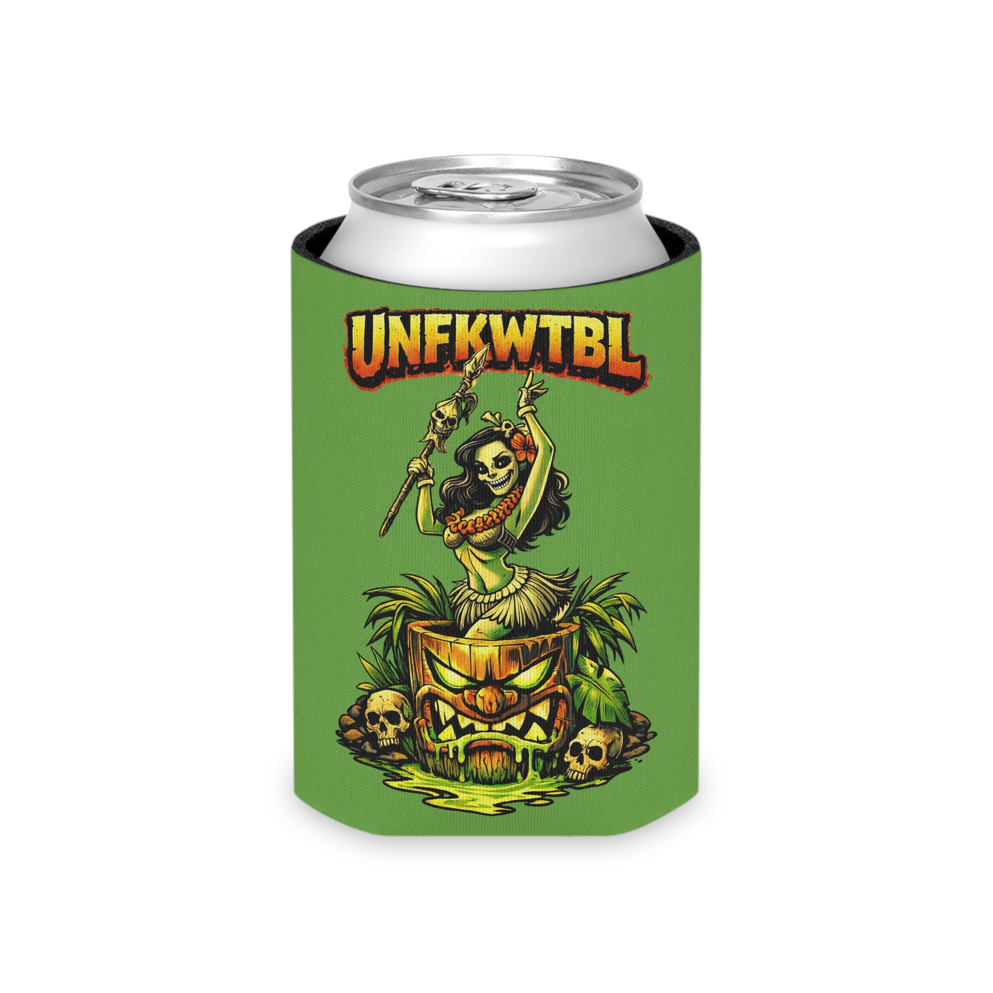 Can Cooler — "Stay Cold. Remain UNFKWTBL" Tropical Skull Beer Koozie