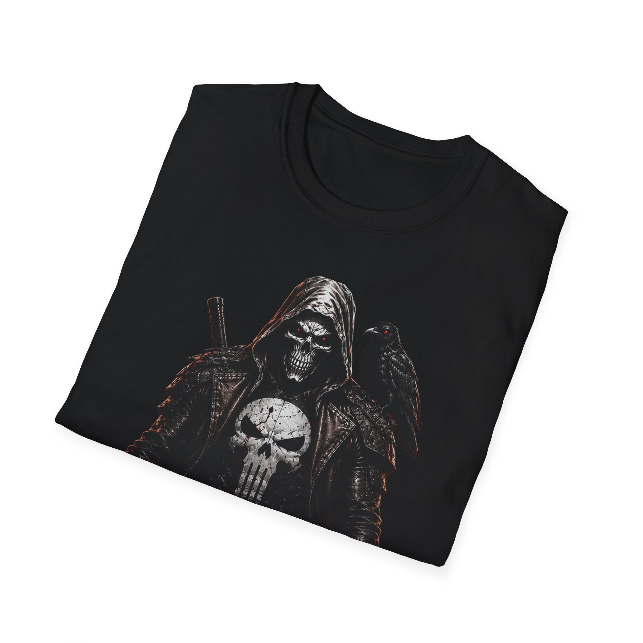 Grim Reaper Skull Tee — Dark Raven Gothic Graphic T-Shirt (UNFKWTBL Text)