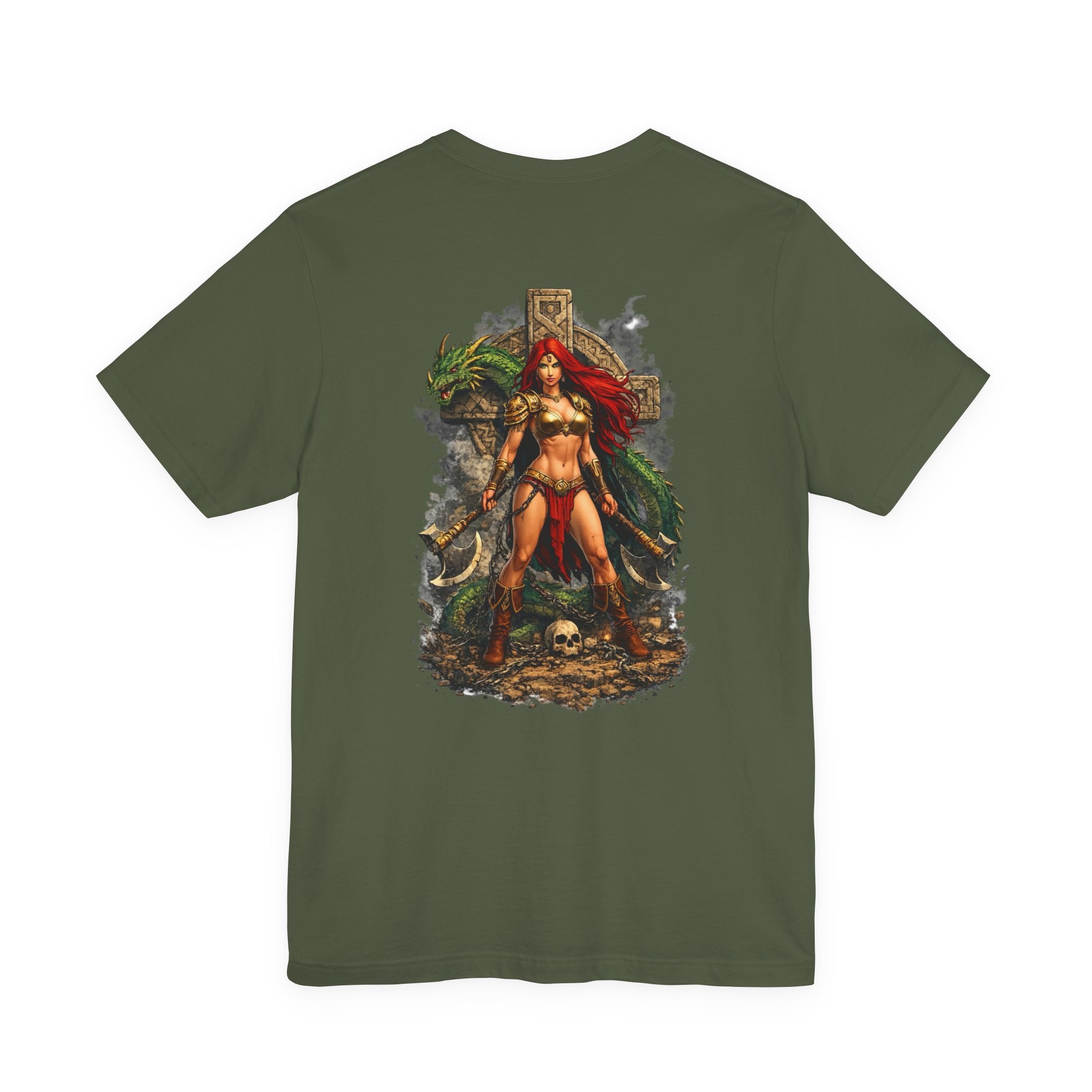Barbarian Warrior Graphic Tee — 'Primal' Fantasy Pinup Backprint T-Shirt