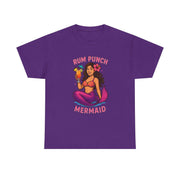 Purple T-shirt featuring a Rum Punch Mermaid graphic with tropical drink illustration