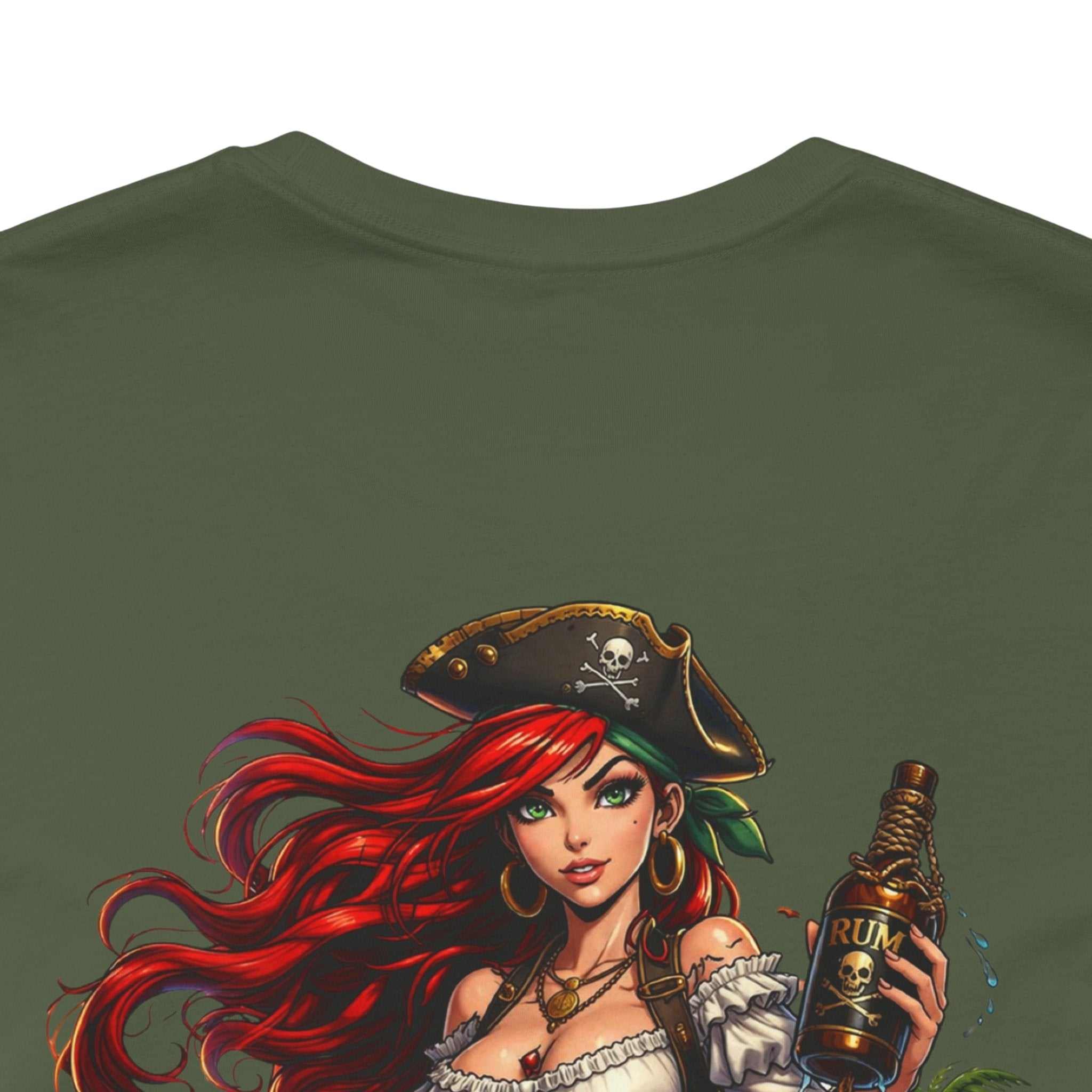 Rum Runs Deep Pirate Tee with nautical graphic and bold messaging on lightweight cotton shirt