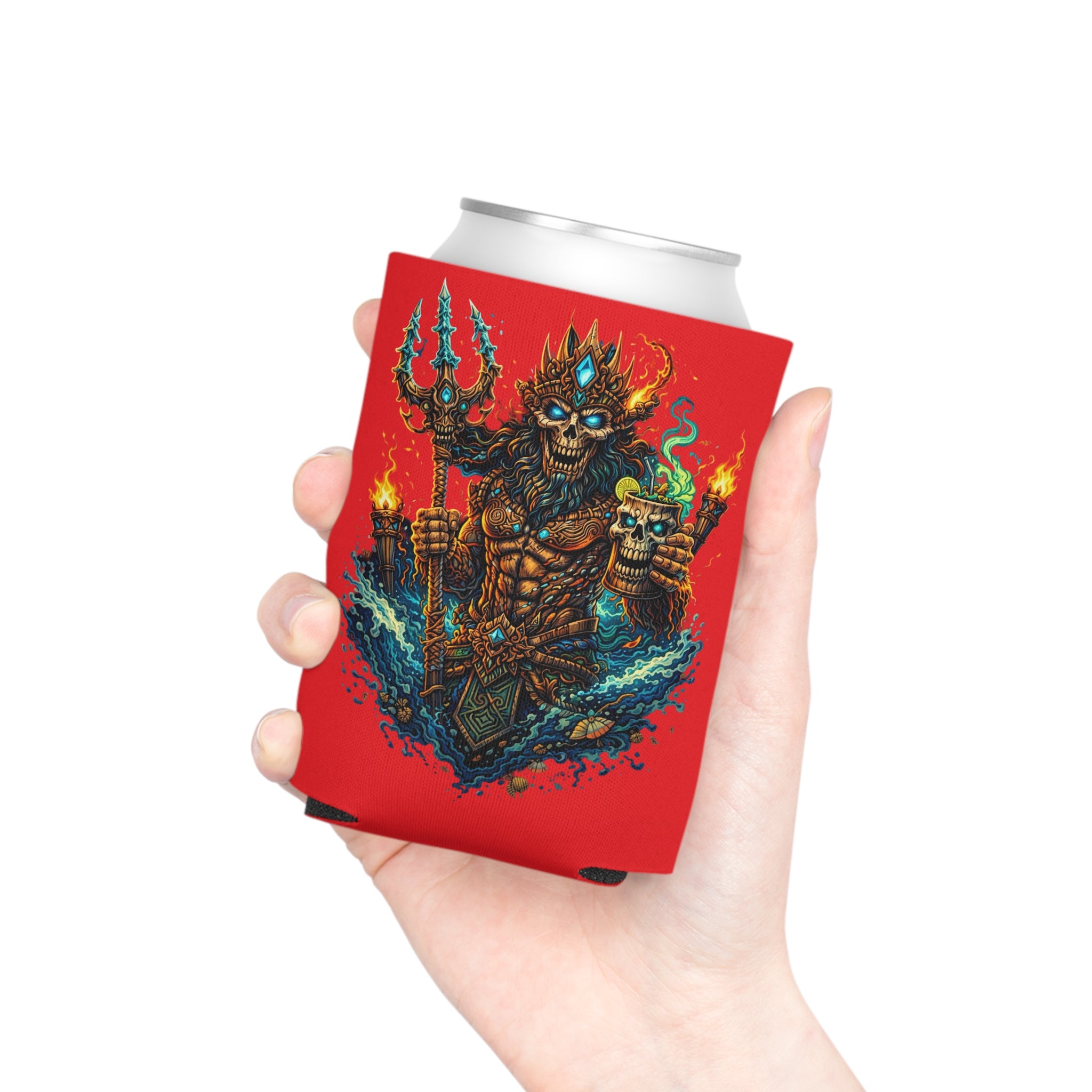 Stay Cold Can Cooler — Skull Hand & Trident Island Beer Koozie