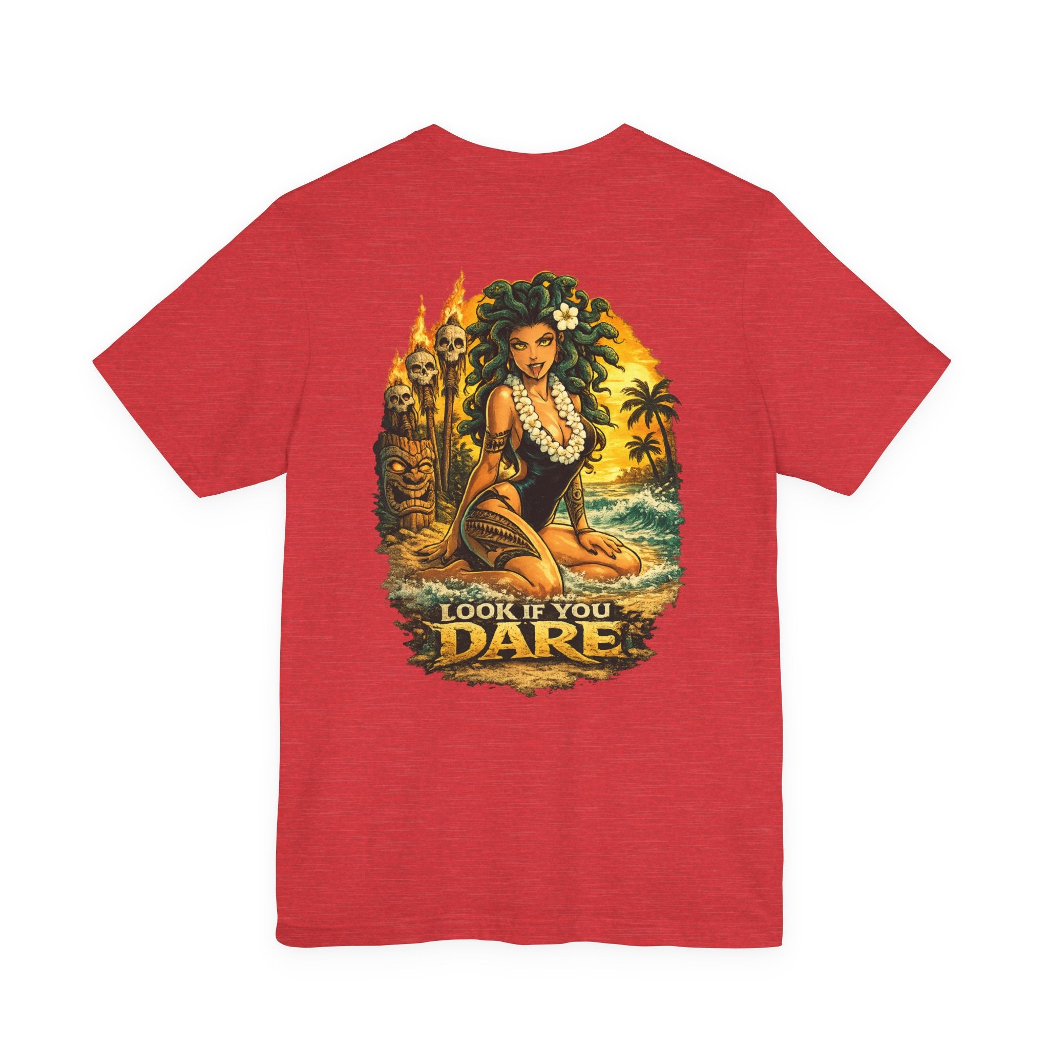 T-Shirt — Vintage Hawaiian Pinup “Look If You Dare” Tropical Surf Tee