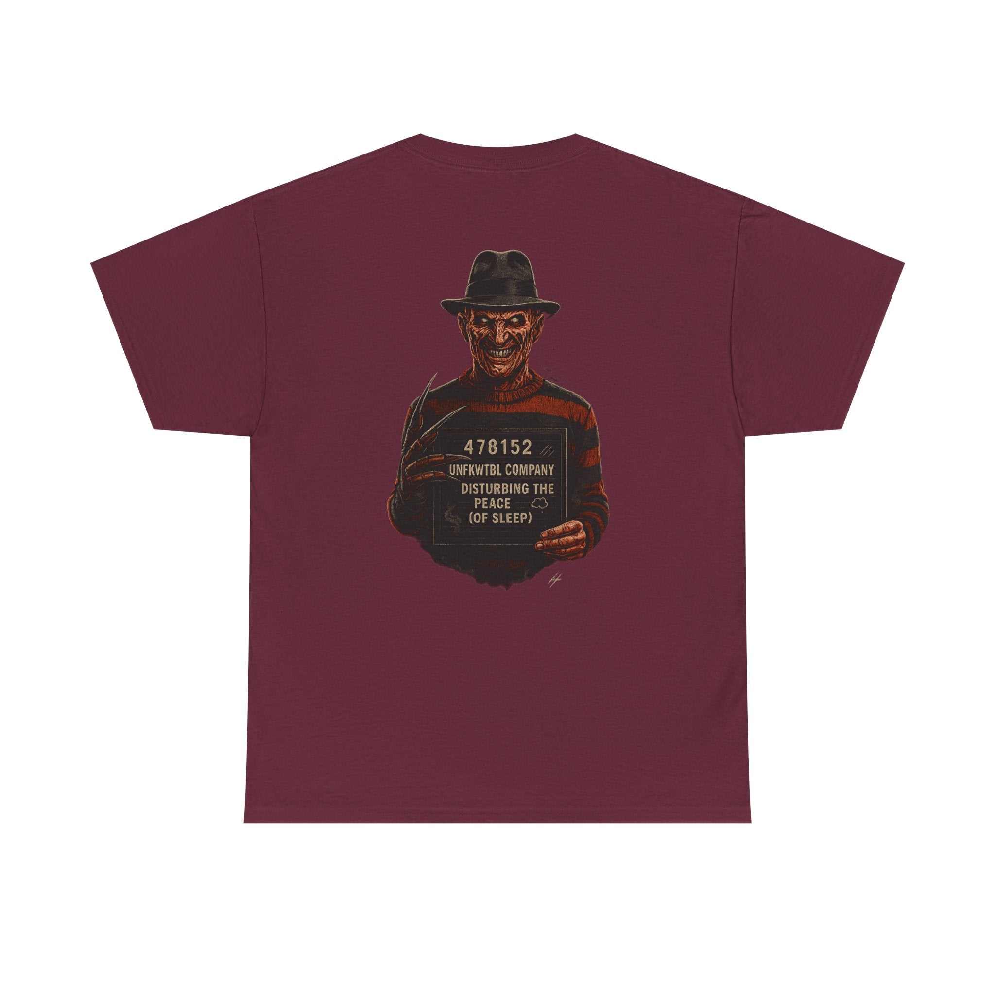 Freddy Police Mugshot graphic tee shirt for adults, horror and true crime fans
