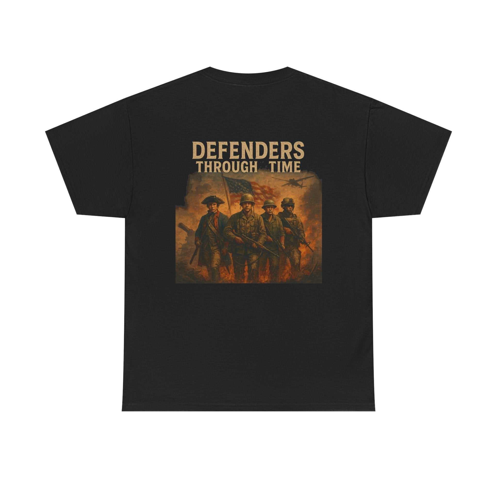Black Defenders Through Time T-shirt with vintage military soldiers print and American Strength Brotherhood theme