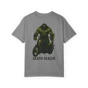 Unisex Death Dealer chopper ride to hell graphic on garment-dyed gray t-shirt