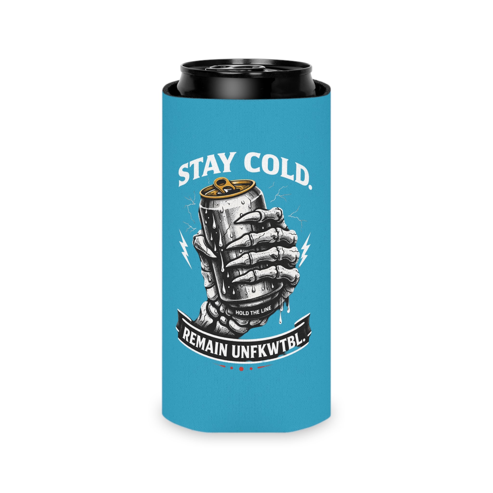 Can Cooler — "Stay Cold, Remain UNFKWTBL" Skull & Trident Beer Koozie