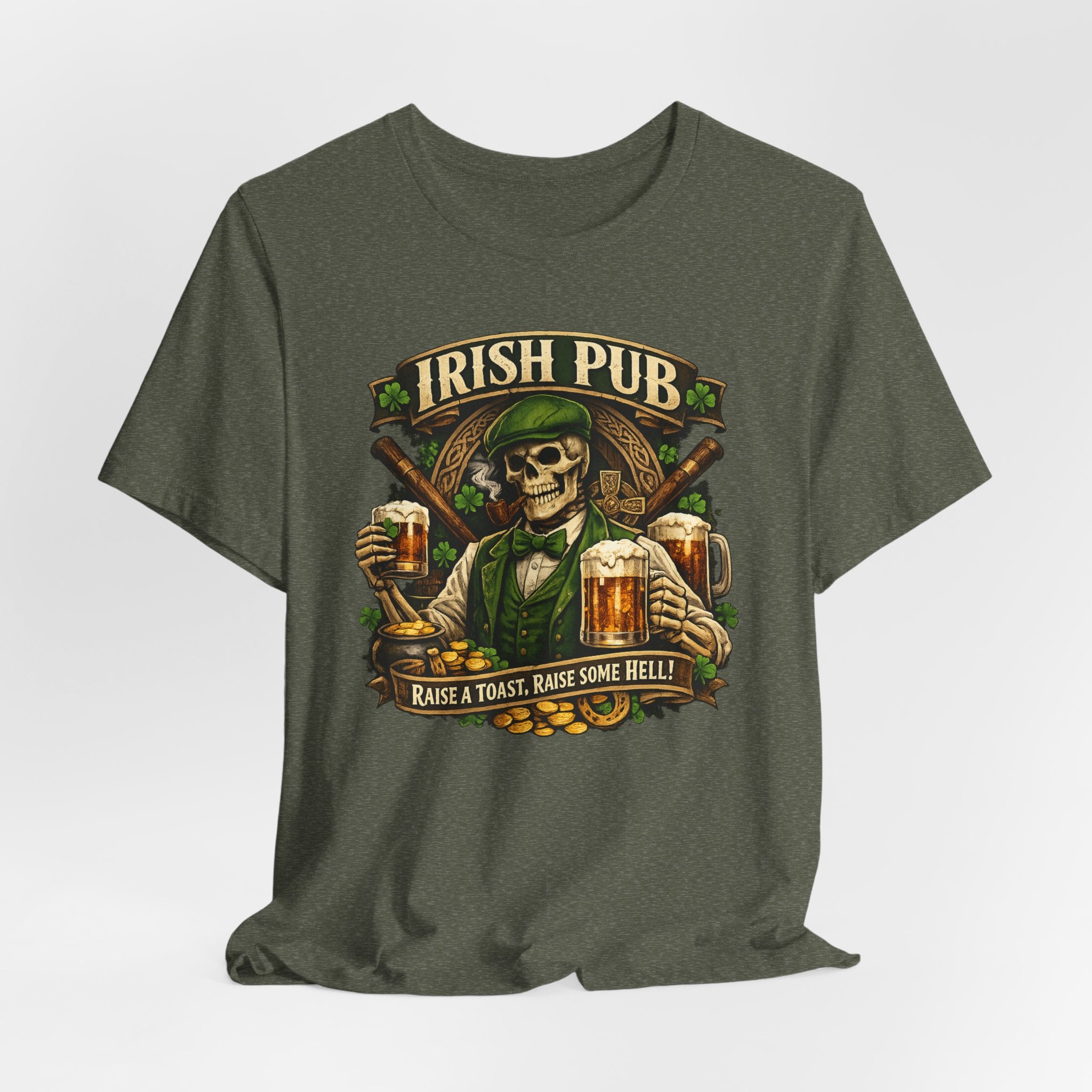 Irish Pub Skull T‑Shirt — "Raise a Toast, Raise Some Hell" St. Patrick’s Day Tee