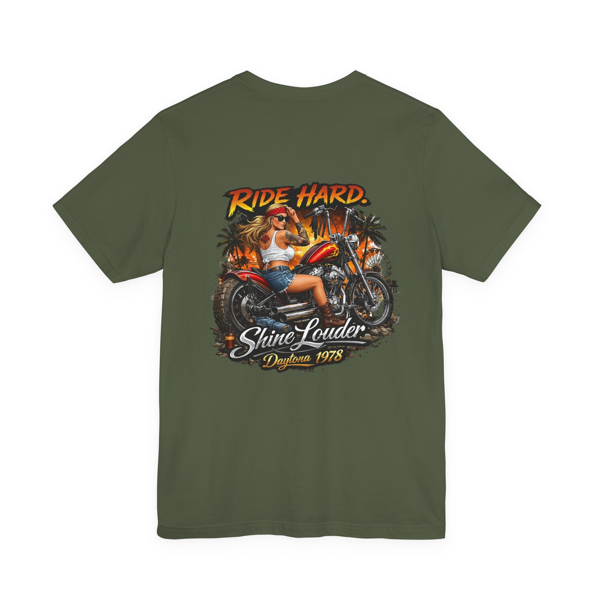 Ride Hard Motorcycle Tee — "Ride Hard, Shine Louder" Biker Graphic T-Shirt