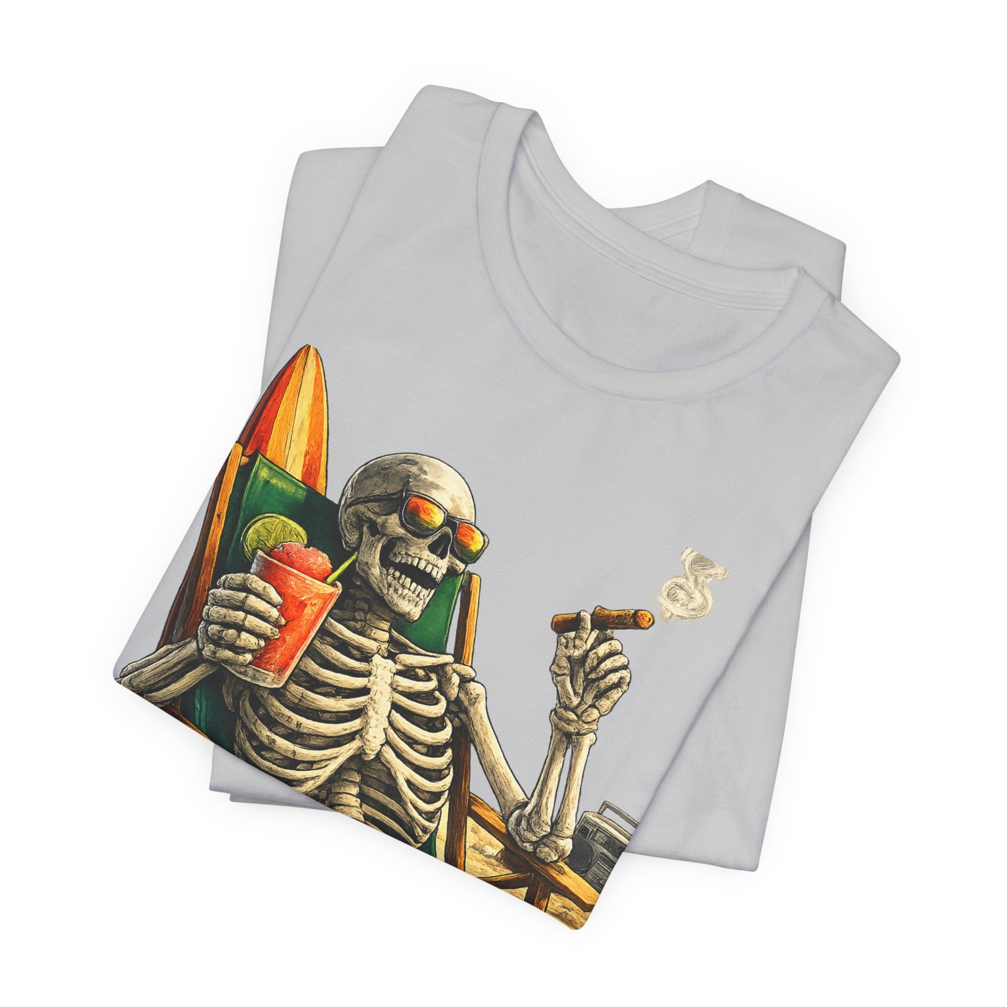Skeleton Beach Tee — "On Island Time" Tropical Skull Vacation T-Shirt