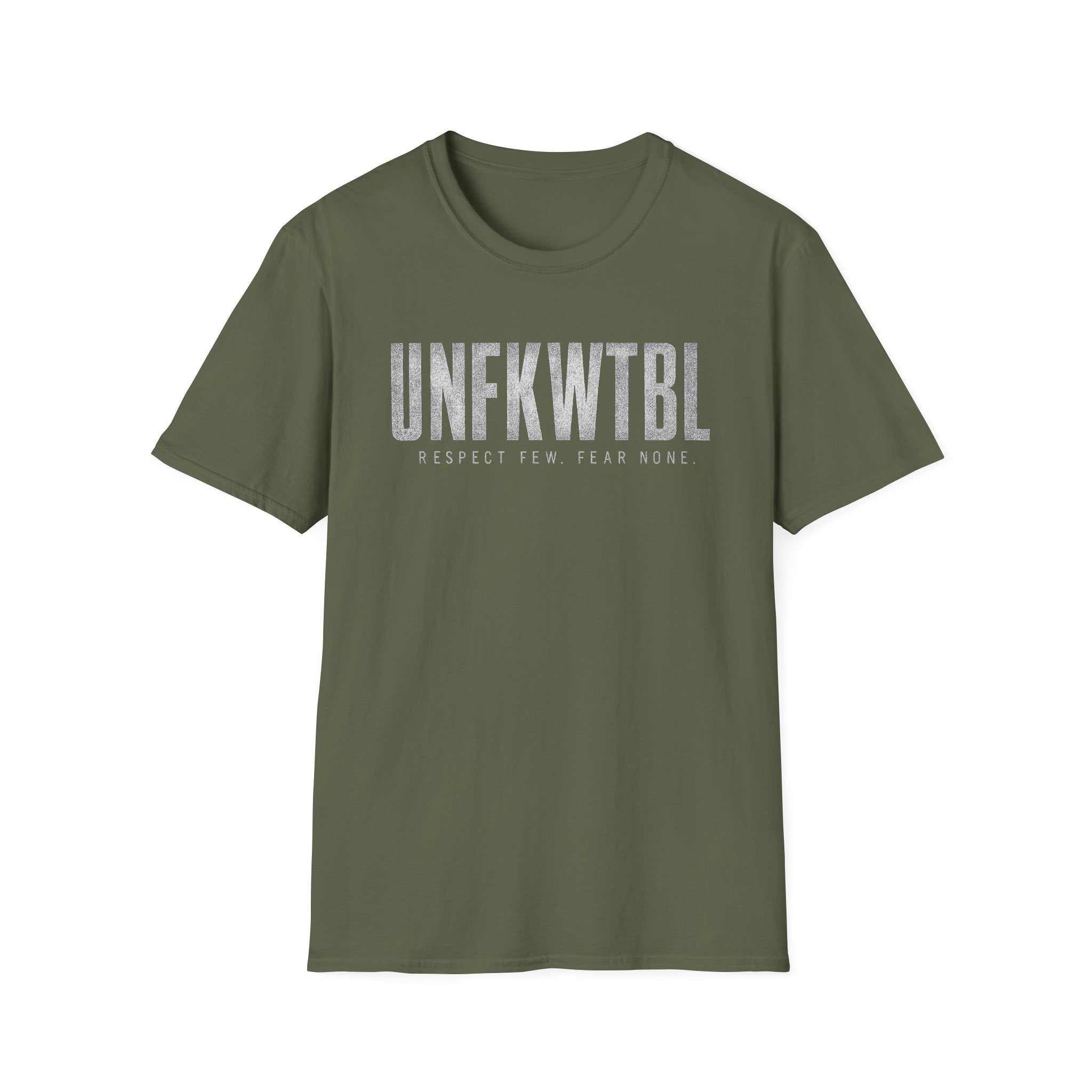 UNFKWTBL T-Shirt with bold distressed "Respect Few. Fear None." print on soft lightweight cotton tee