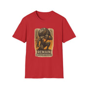 Red unisex t-shirt with "REMAIN UNFUCKWITHABLE" power word design and Atlas graphic