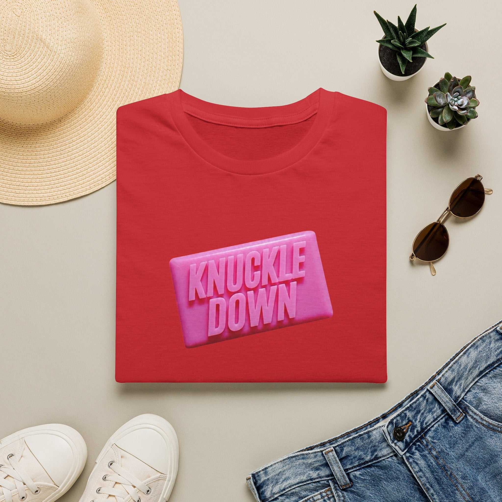 Knuckle Down T-Shirt — Bold Pink Retro Graphic Tee