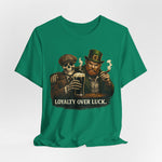 Loyalty Over Luck St. Patrick’s Tee — Vintage Leprechaun & Skeleton Pub Graphic T‑Shirt