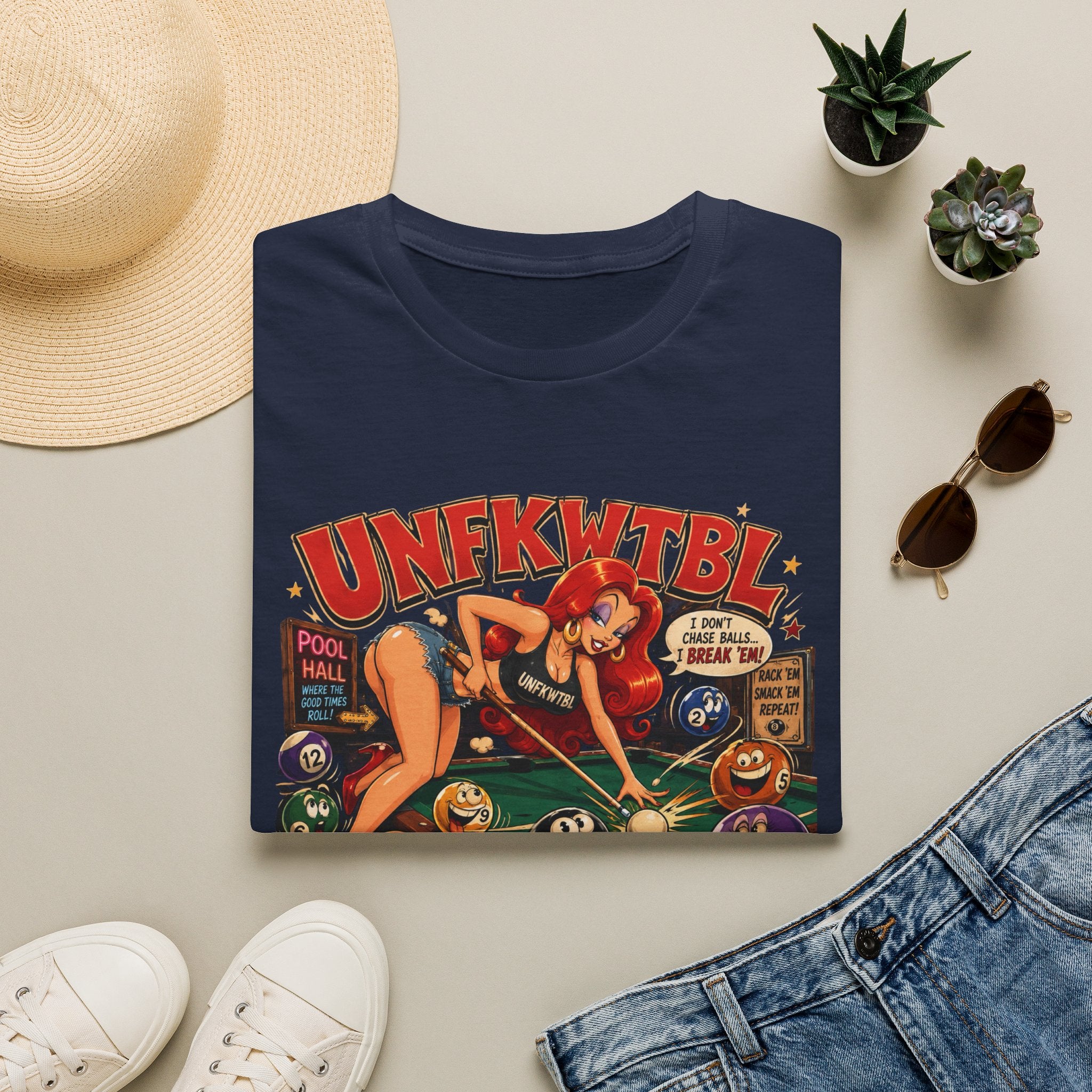 Pinup Pool Shark T-Shirt — "UNFKWTTBL" Vintage Billiards Graphic Tee