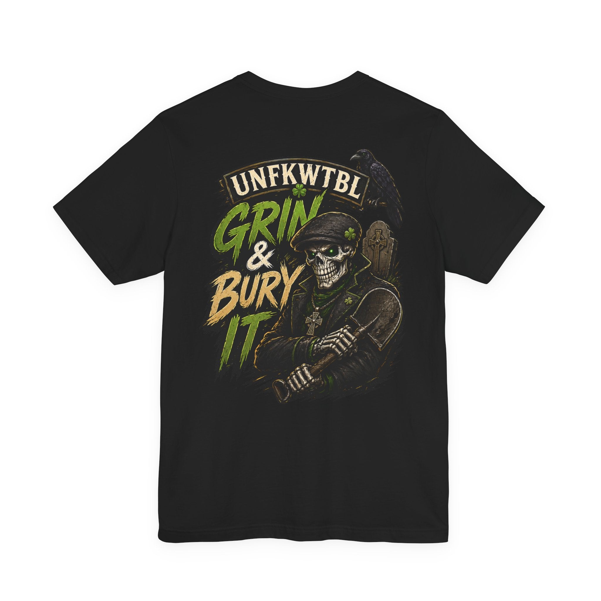Grin & Bury It Skull Tee — Gothic Horror Graphic T-Shirt