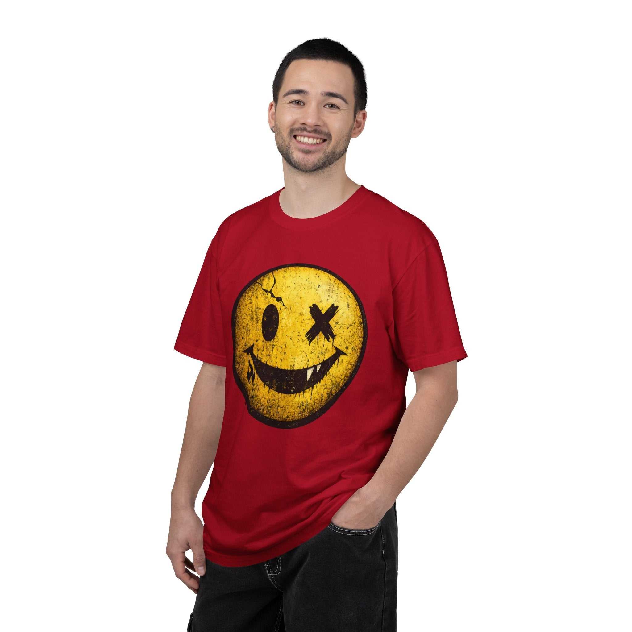 Grunge Smiley Tee — Distressed Yellow Smile Face T-Shirt