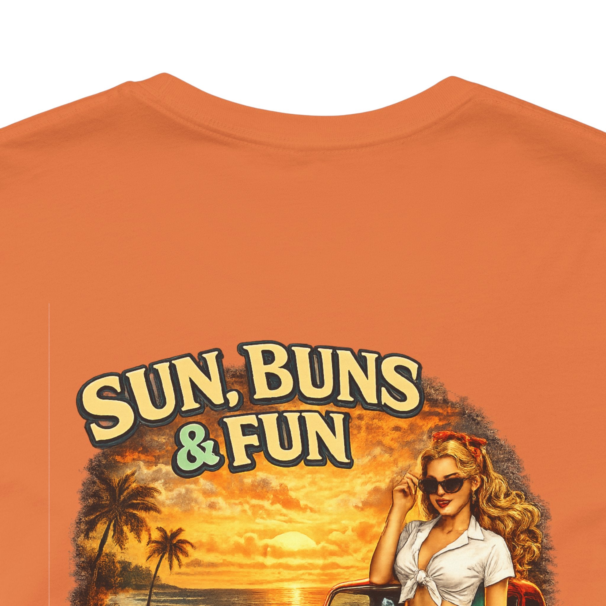 Sun, Buns & Fun Tee — Retro Pin-Up Hot Rod Beach T-Shirt