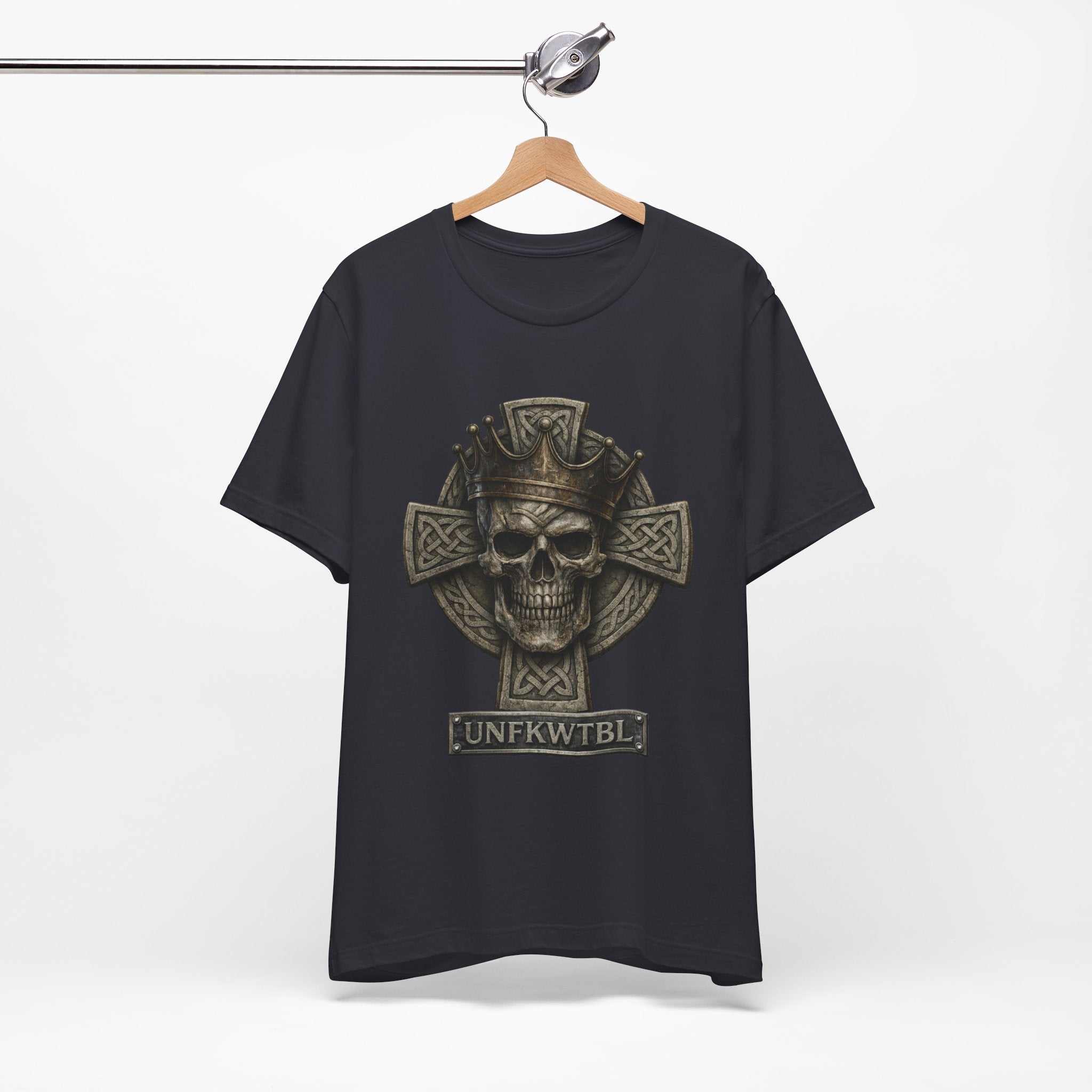 Skull & Celtic Cross Tee — 'UNFKWTBL' Gothic Biker Shirt