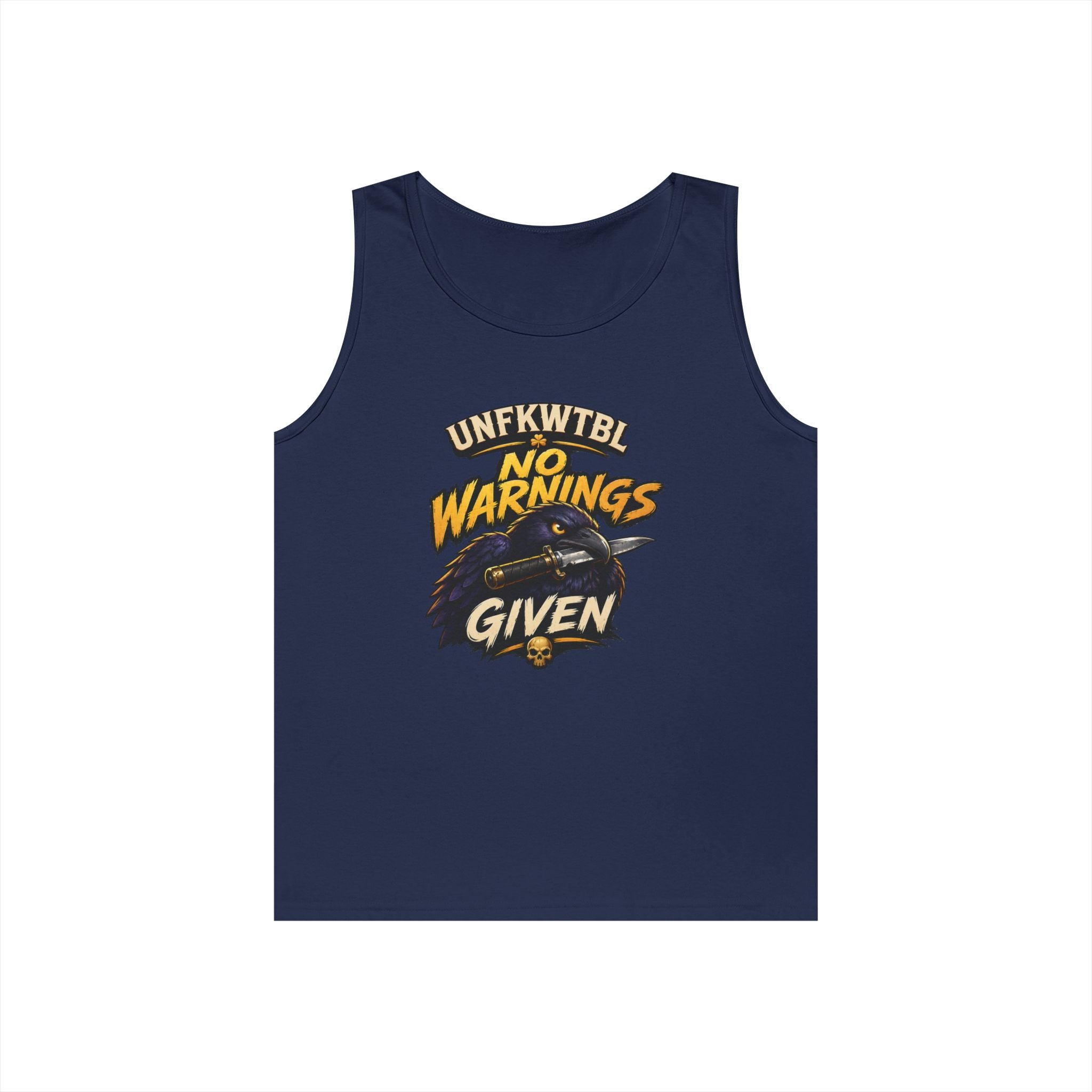 Tank Top — "No Warnings Given" Vintage Motorcycle Rider Graphic
