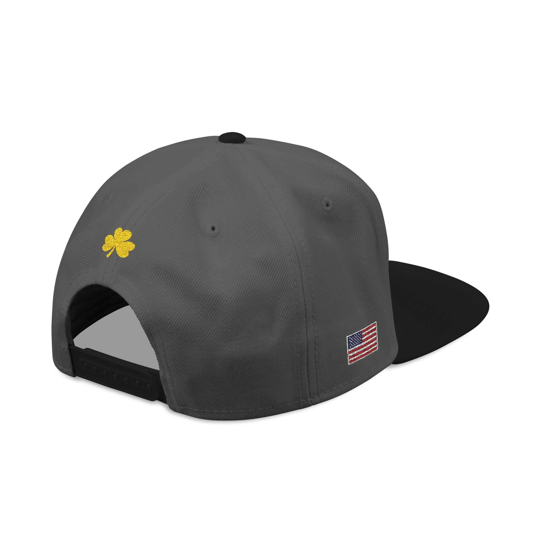 Embroidered Clover Snapback Hat — Lucky Shamrock Patch with American Flag