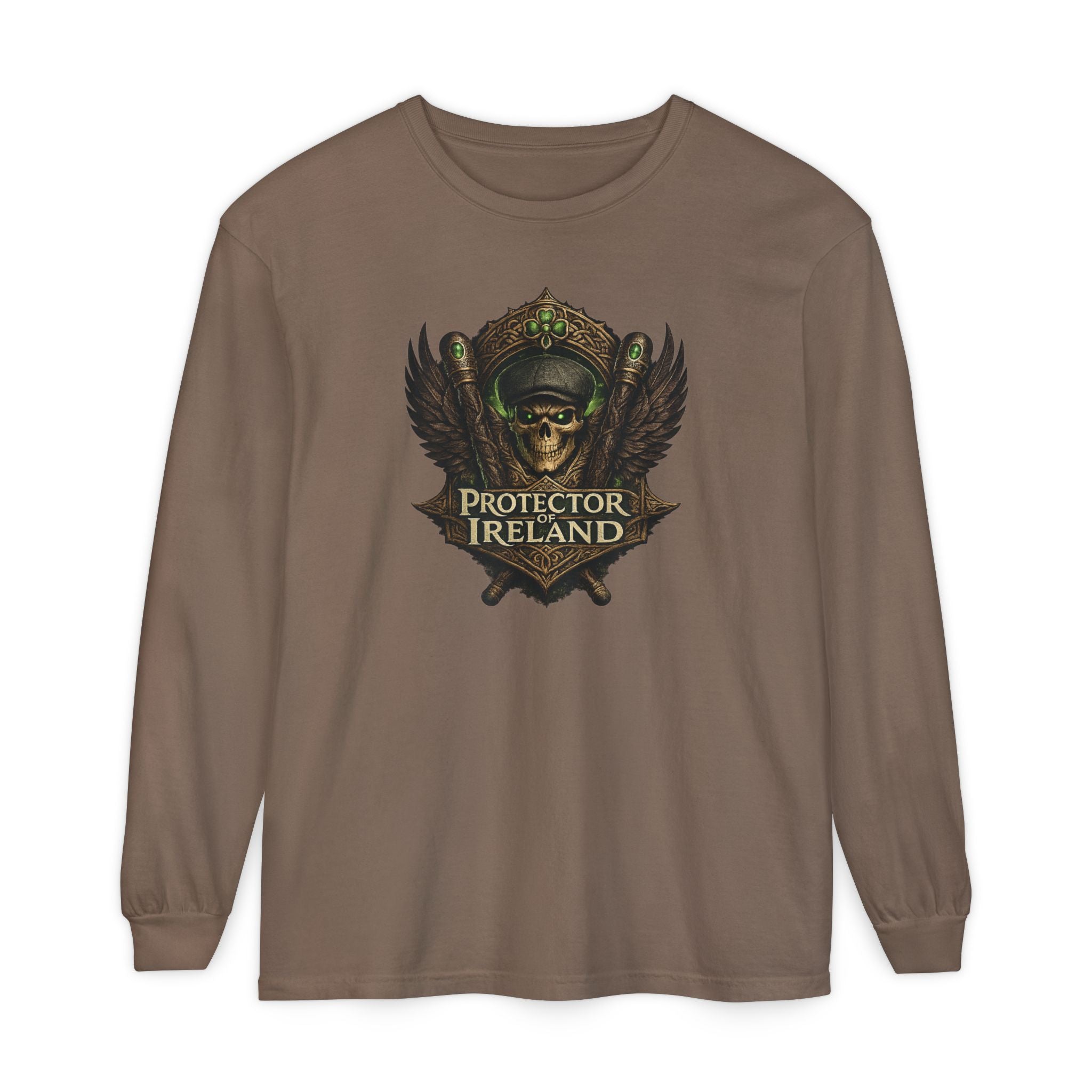 Protector Ireland Long Sleeve Tee — Celtic Helmet Shield Design
