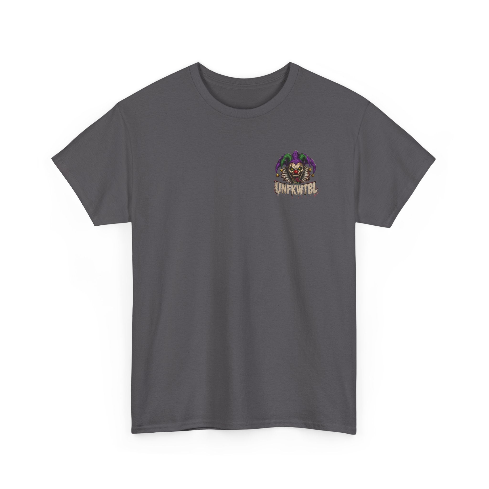 Creepy Jester Tee — “Smile Now. Later.” Graphic Horror Shirt (UNFKWTBL)
