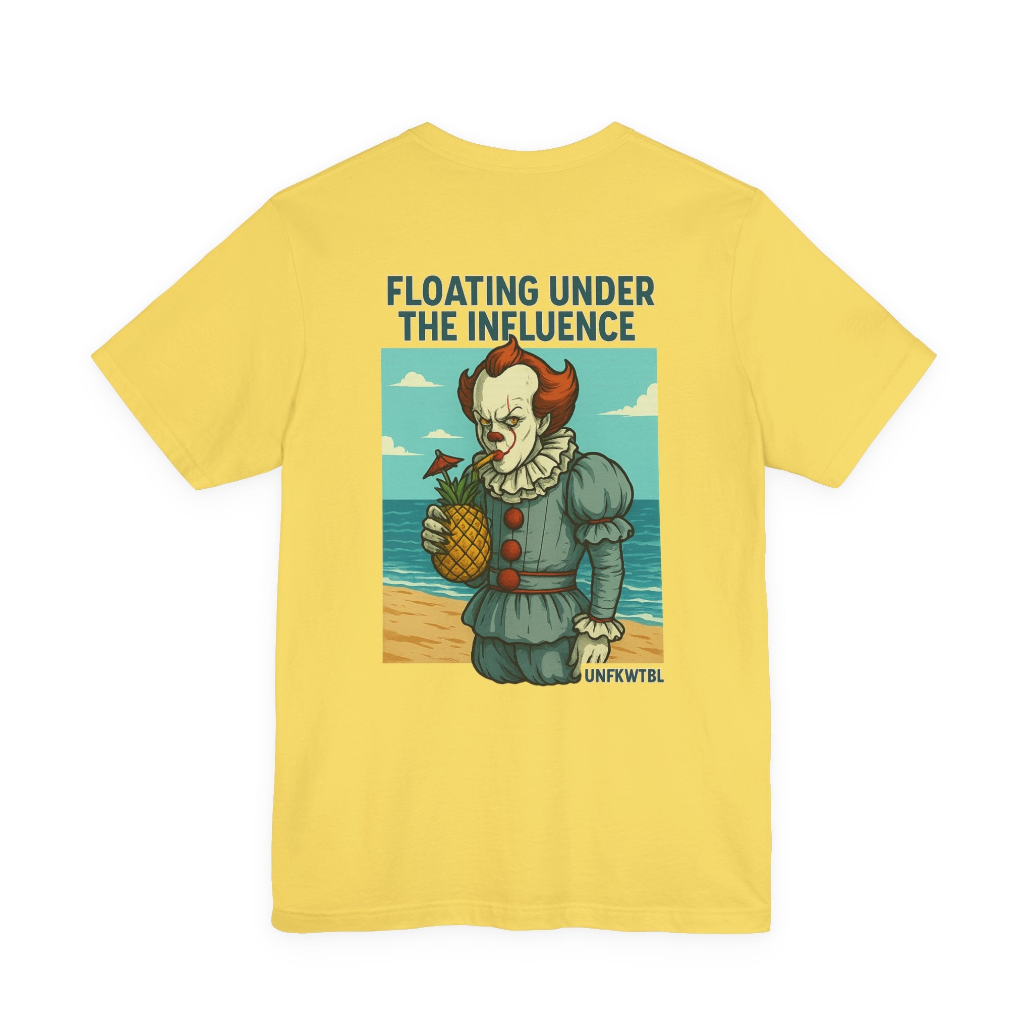 Creepy Clown Beach Tee — "Floating Under the Influence" Graphic T-Shirt